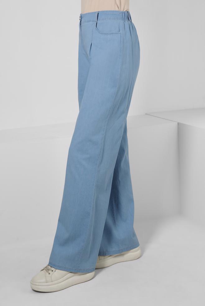 Hijab clothing BLUE WIDE LEG DENIM PANTS WITH ELASTIC WAIST 70562 - ALVİNA