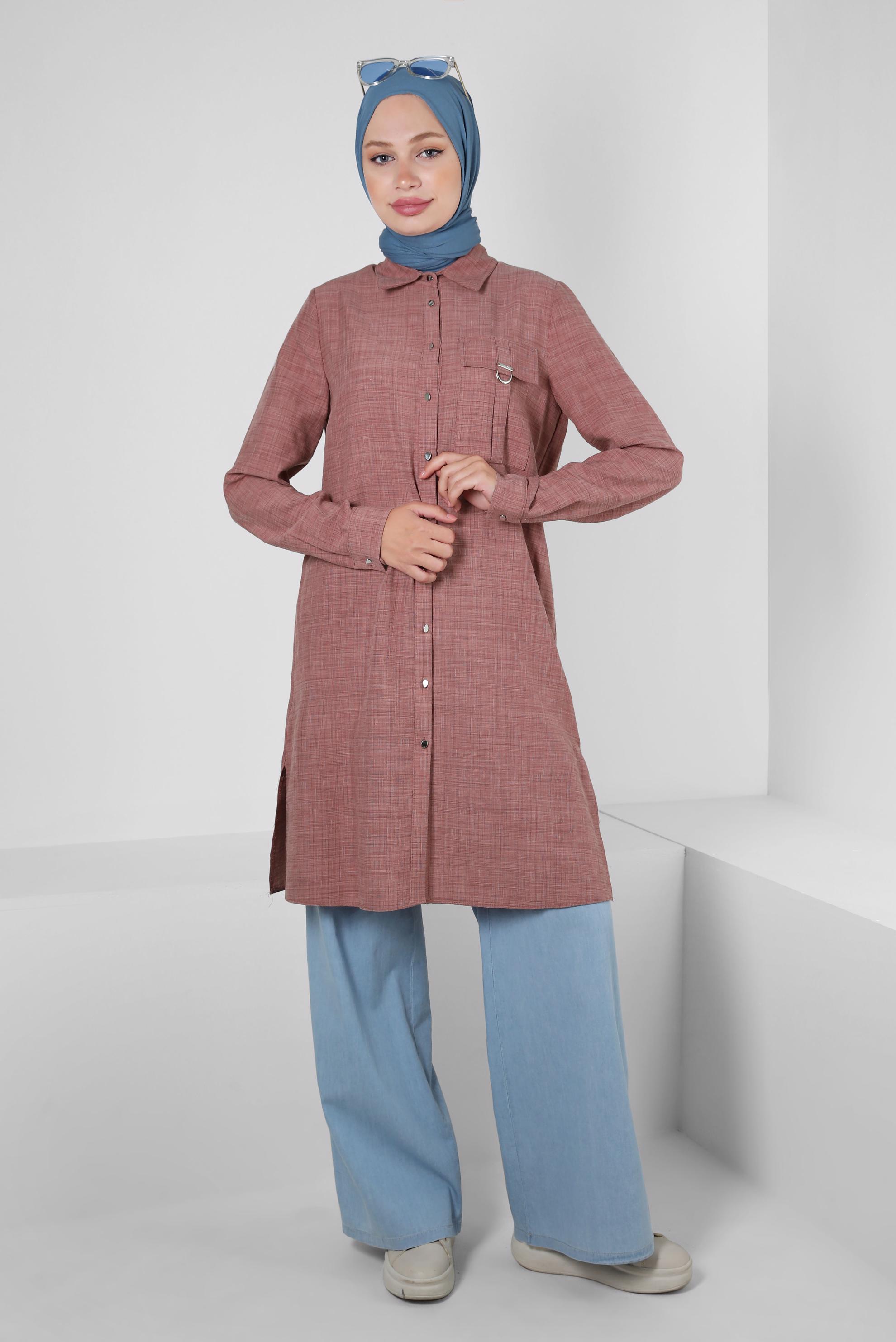 Tesettür giyim MAVİ GENİŞ PAÇA BELİ LASTİKLİ DENİM PANTOLON 70562