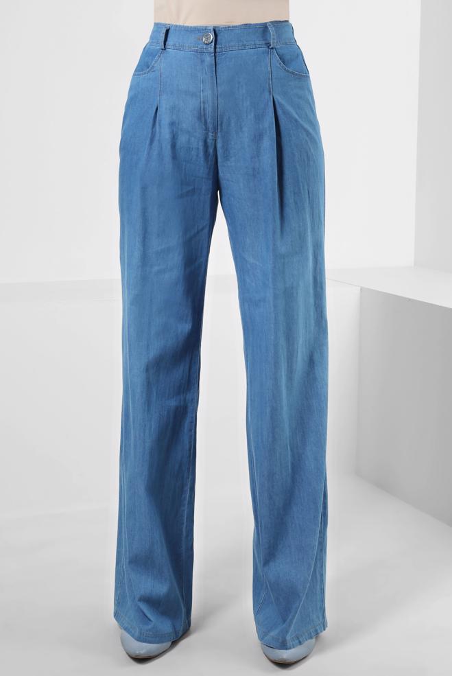 Vêtements hijab BLEU MARINE PANTALON DENIM LARGE AVEC TAILLE ÉLASTIQUE 70562 - ALVİNA