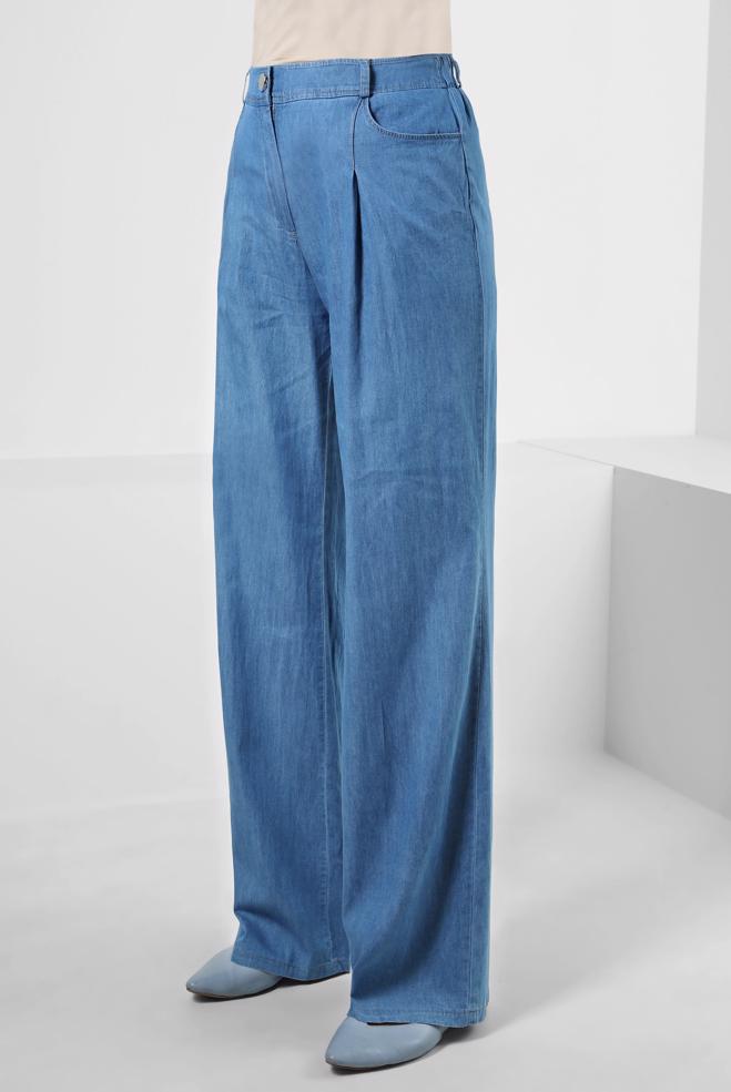 Vêtements hijab BLEU MARINE PANTALON DENIM LARGE AVEC TAILLE ÉLASTIQUE 70562 - ALVİNA