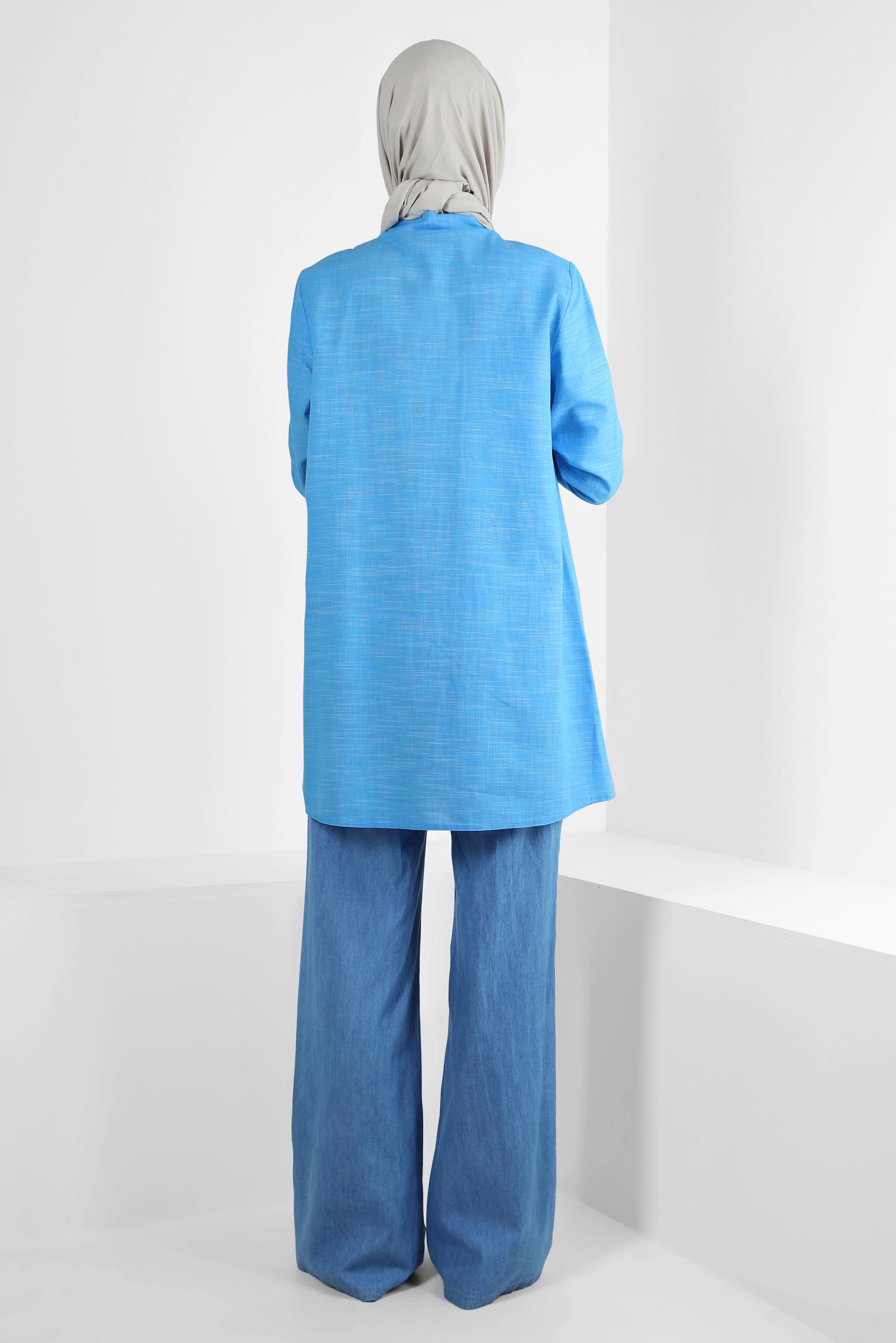 Vêtements hijab BLEU MARINE PANTALON DENIM LARGE AVEC TAILLE ÉLASTIQUE 70562