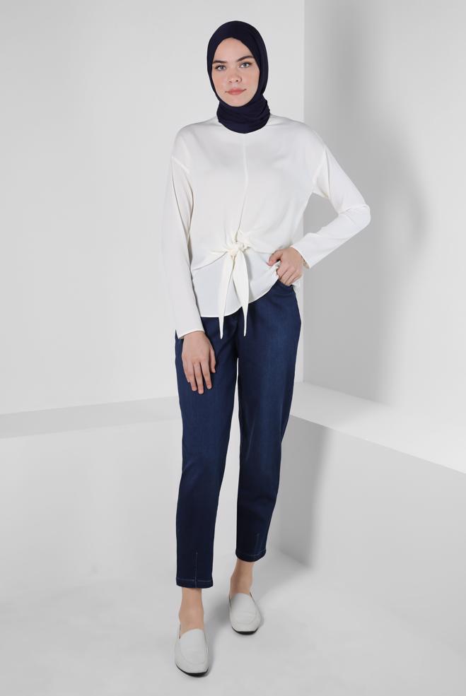 Hijab clothing NAVY BLUE HIGH WAIST PANTS 70563 - ALVİNA
