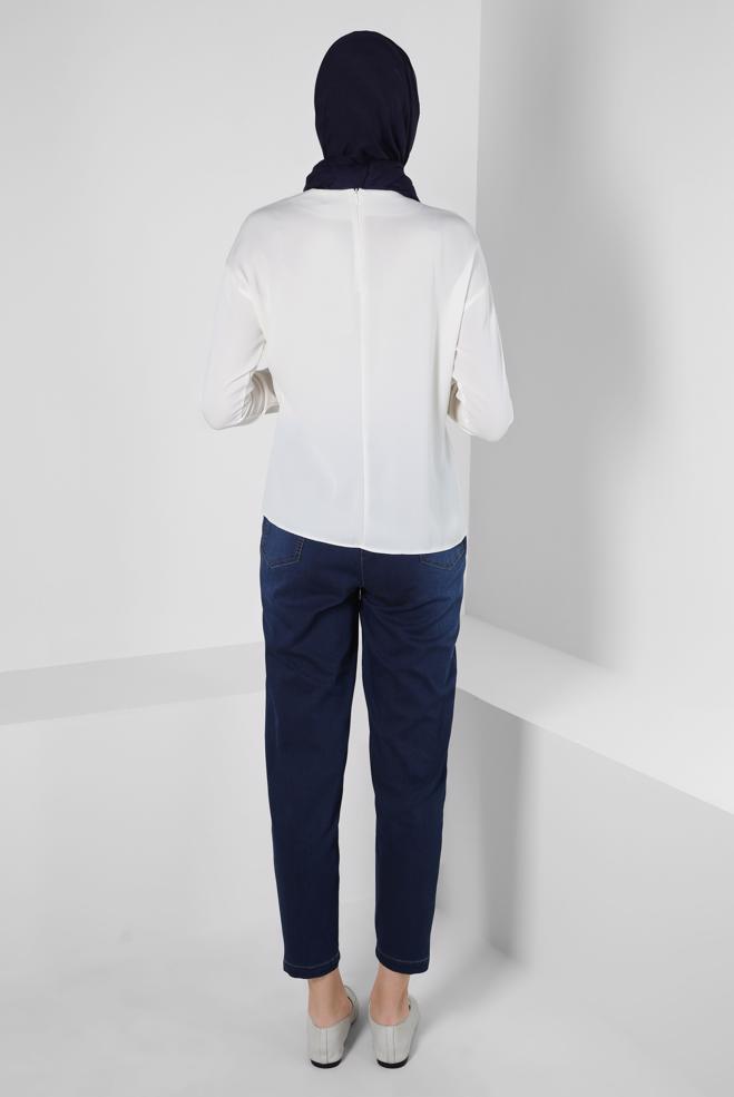 Hijab clothing NAVY BLUE HIGH WAIST PANTS 70563 - ALVİNA