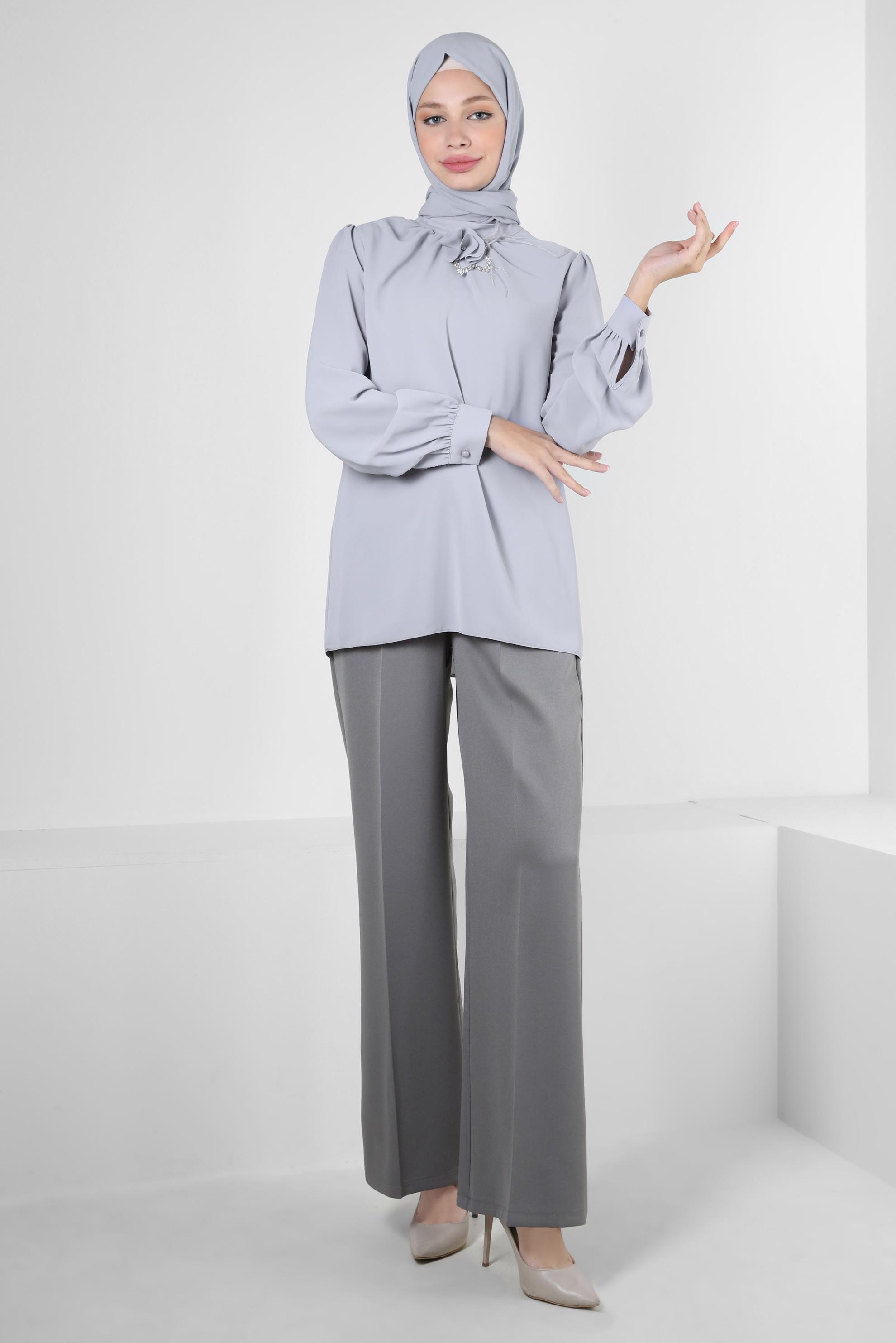 Tesettür giyim GRİ BOL PAÇA CEPLİ PANTOLON 70568