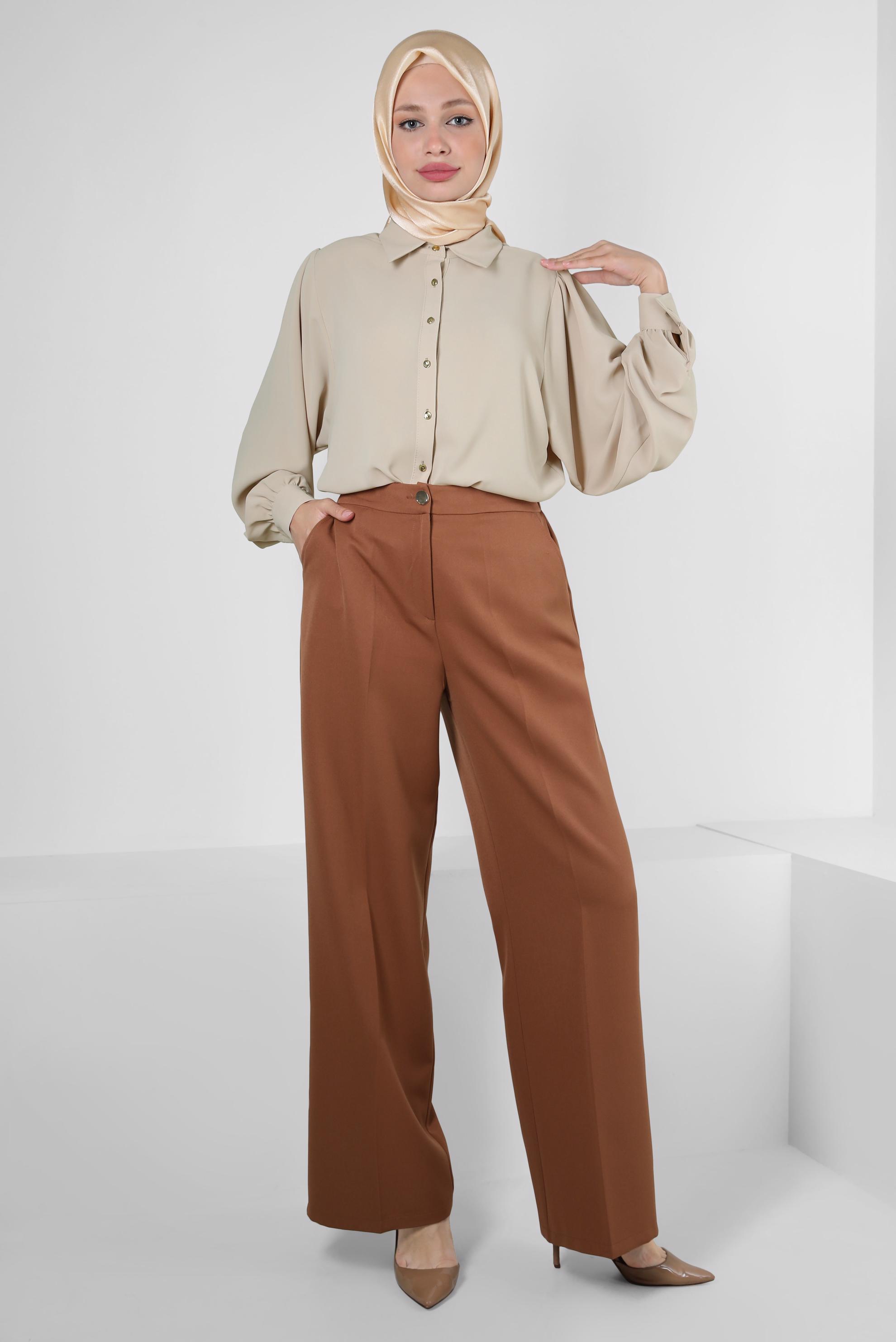 Tesettür giyim TABA BOL PAÇA CEPLİ PANTOLON 70568