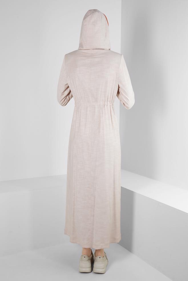 Vêtements hijab BEIGE PARDESSUS À CAPUCHE AVEC DÉTAIL BRODÉ 10701 - ALVİNA