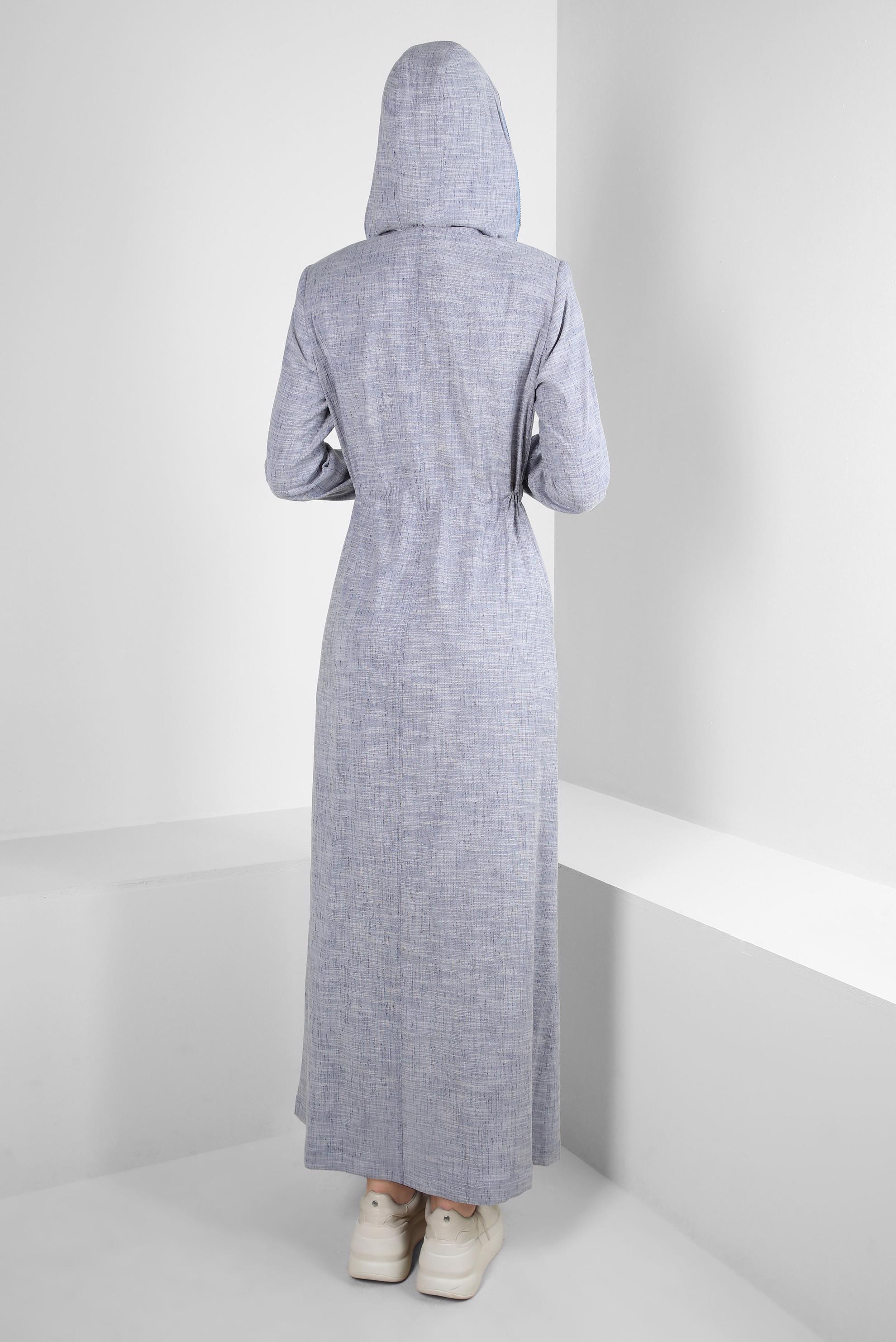 Tesettür giyim LACİVERT İŞLEME DETAYLI KAPÜŞONLU PARDESÜ 10701