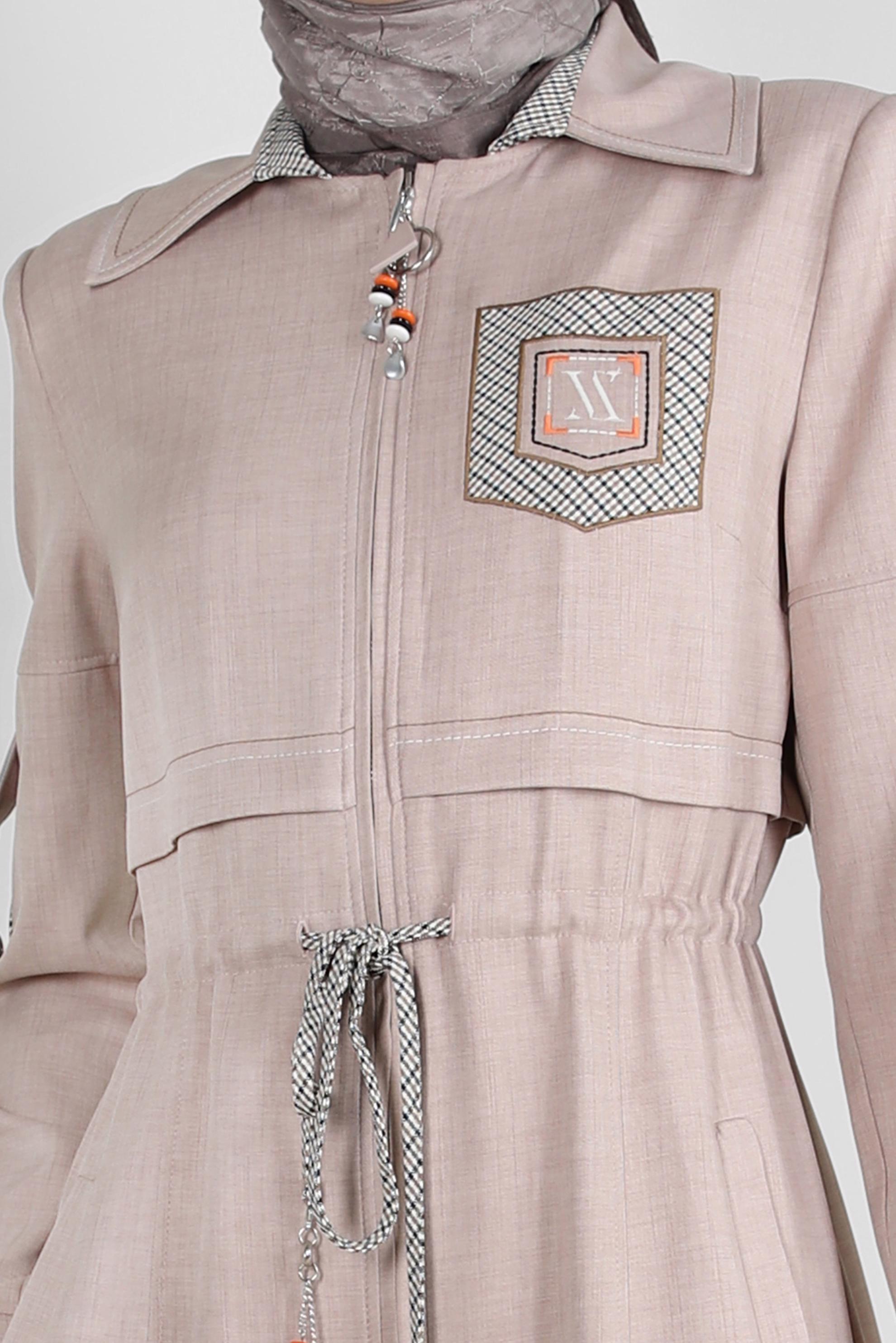 Hijab clothing BEIGE ZIPPERED TOPCOAT WITH SMOCKING WAIST 10702