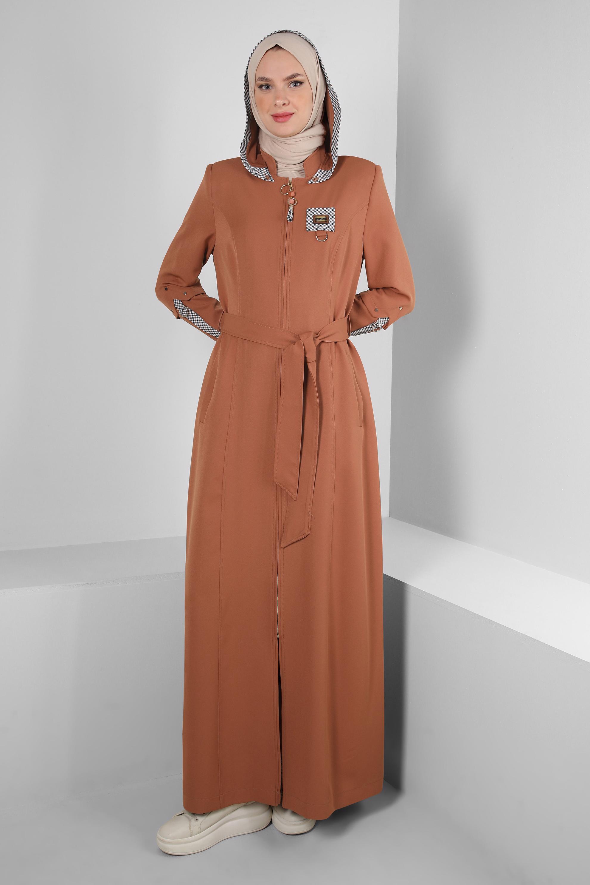 Vêtements hijab TABA PARDESSUS DÉTAILS À CARREAUX À CAPUCHE AMOVIBLE 10704