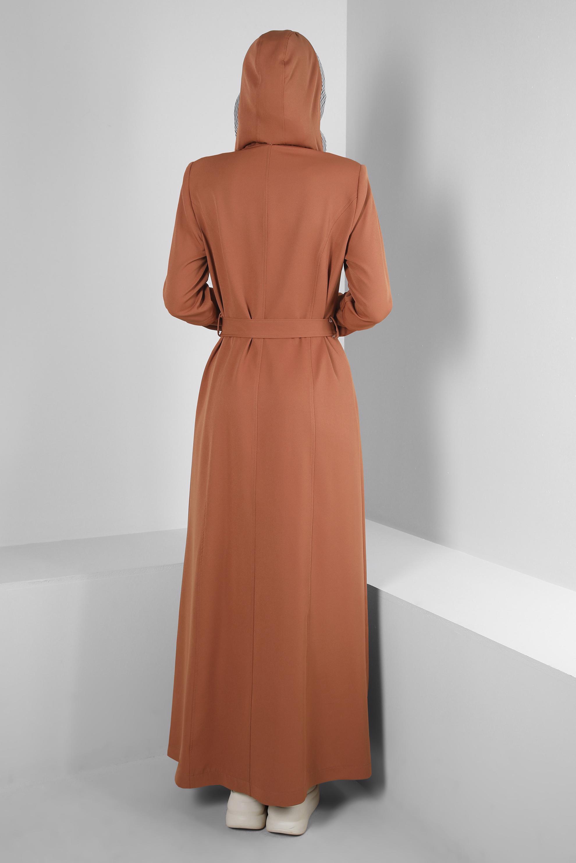 Vêtements hijab TABA PARDESSUS DÉTAILS À CARREAUX À CAPUCHE AMOVIBLE 10704