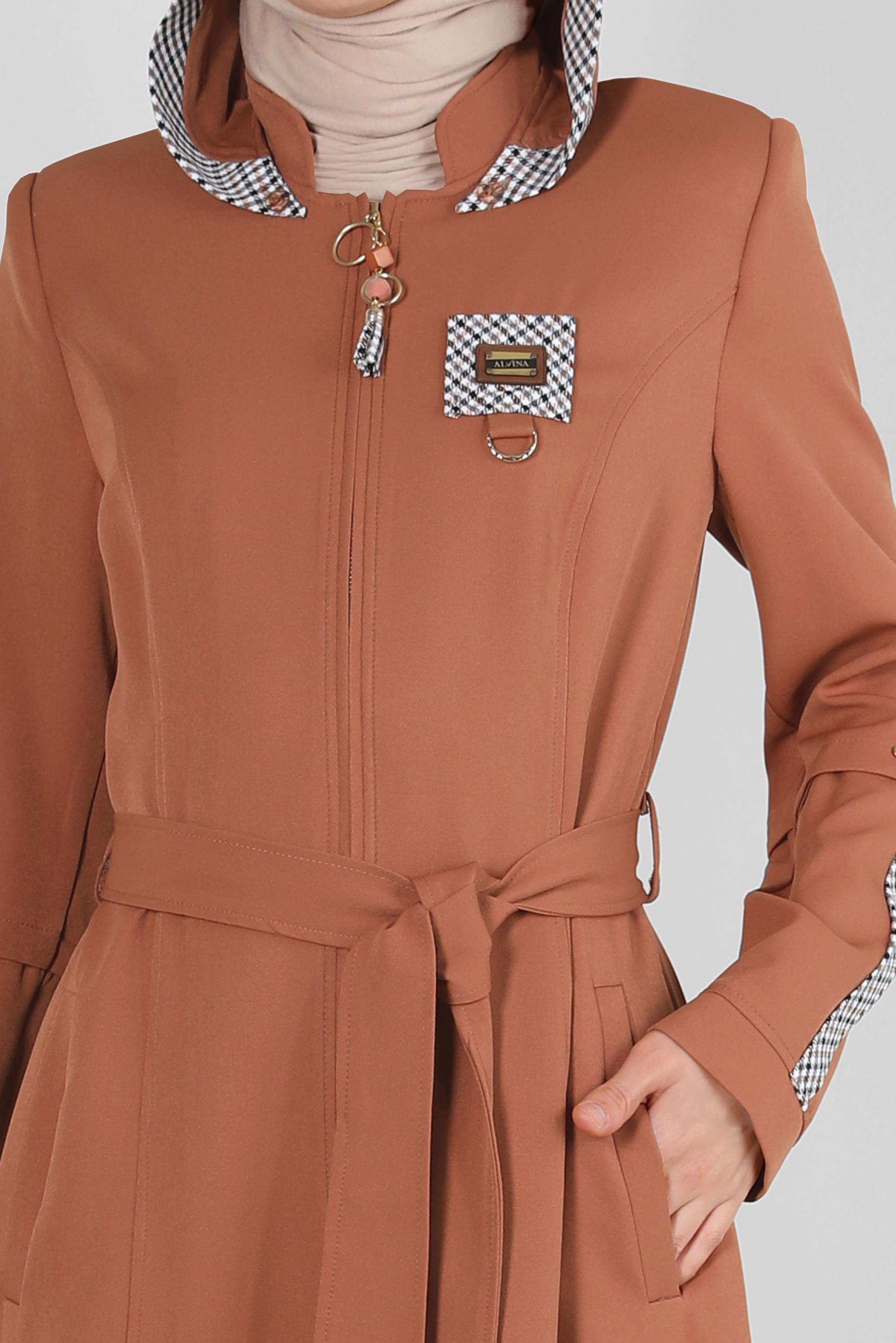 Vêtements hijab TABA PARDESSUS DÉTAILS À CARREAUX À CAPUCHE AMOVIBLE 10704