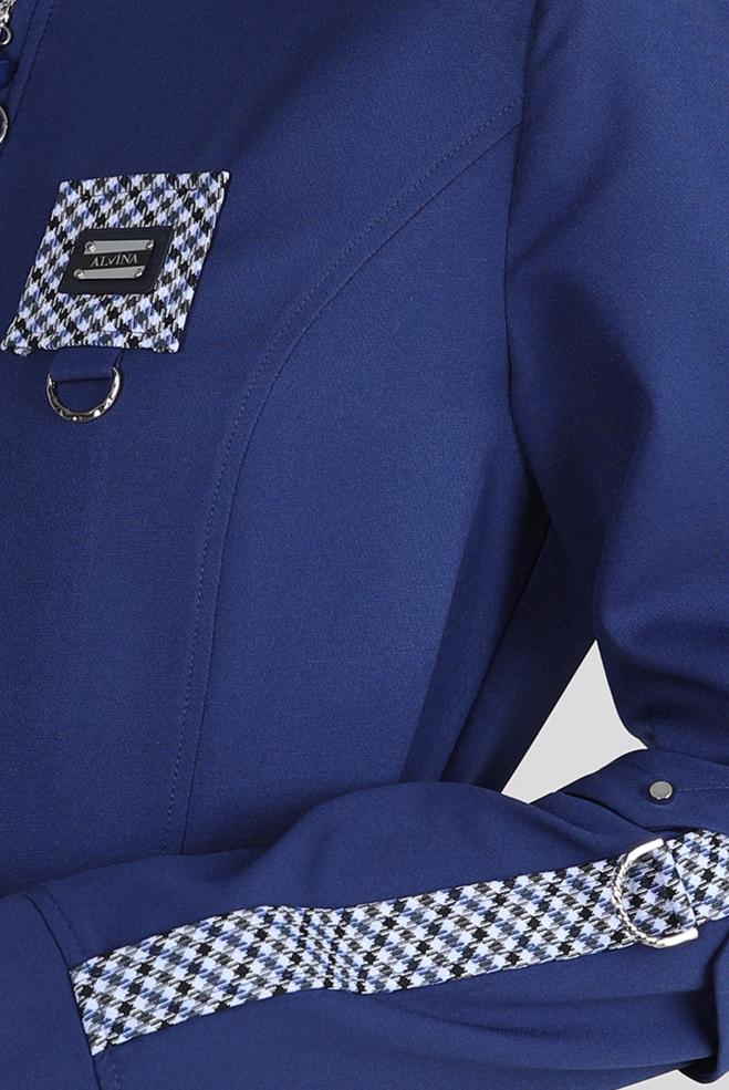 Hijab clothing NAVY BLUE PLAID DETAIL TOPCOAT WITH DETACHABLE HOOD 10704 - ALVİNA