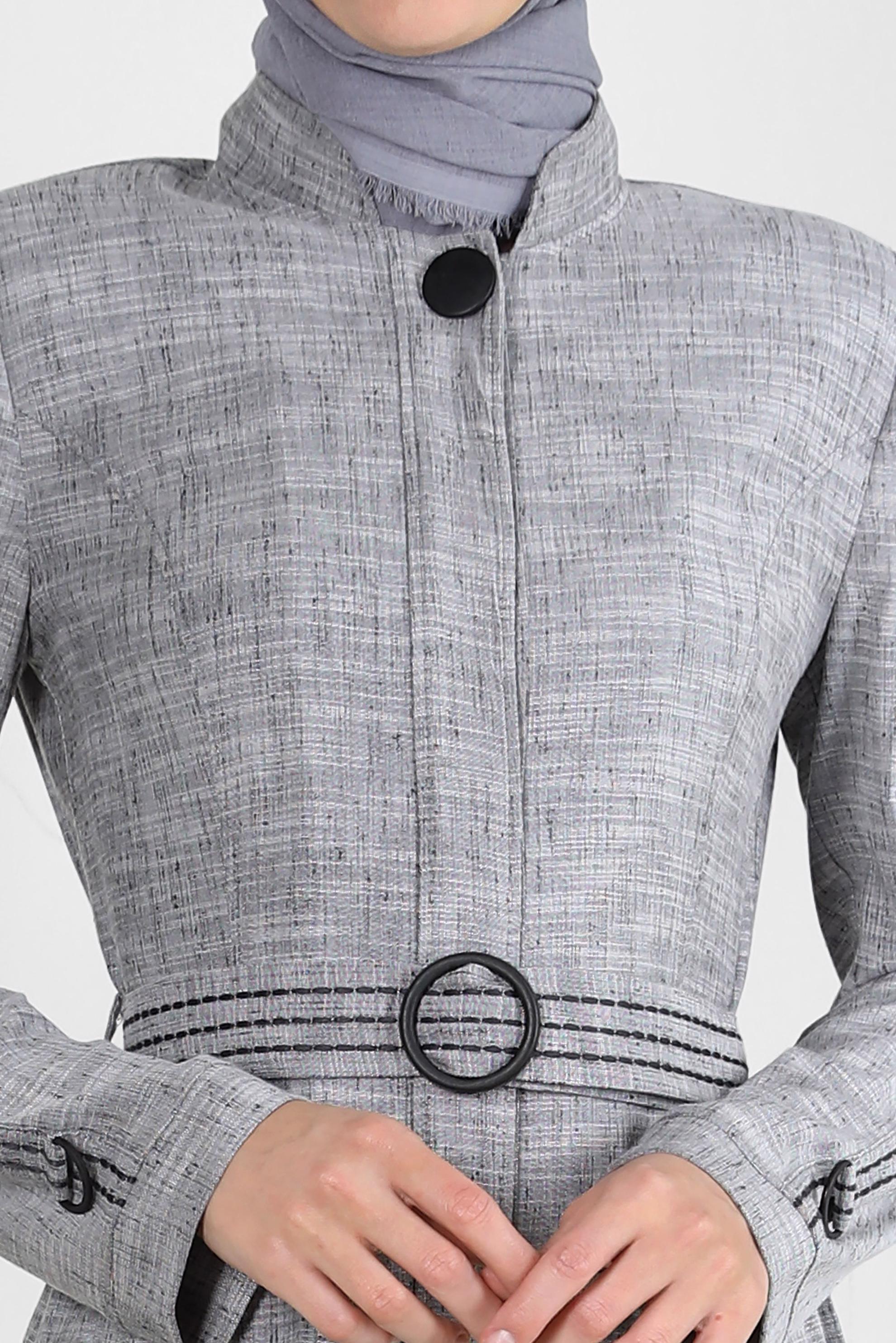 Hijab clothing BLACK MANDARIN COLLAR BELTED OVERCOAT 10712