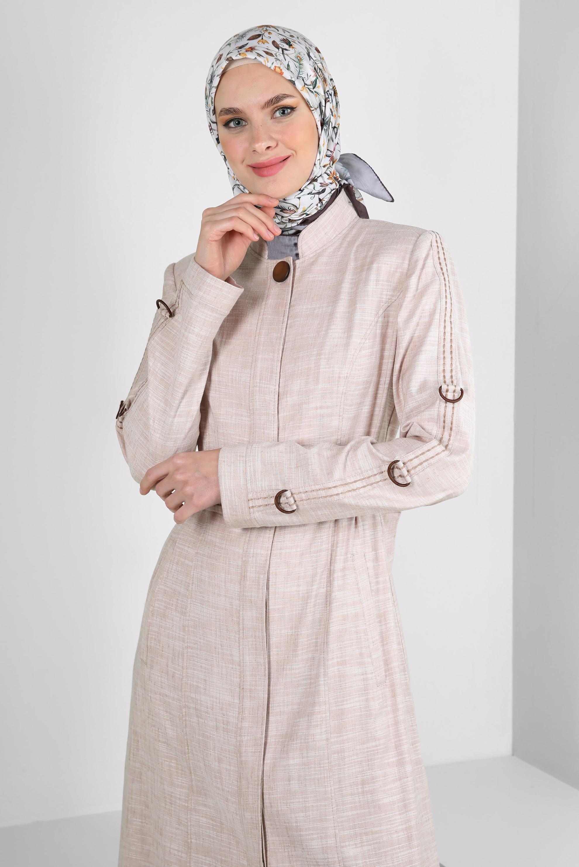 Tesettür giyim KAHVE KEMERLİ HAKİM YAKA PARDESÜ 10712