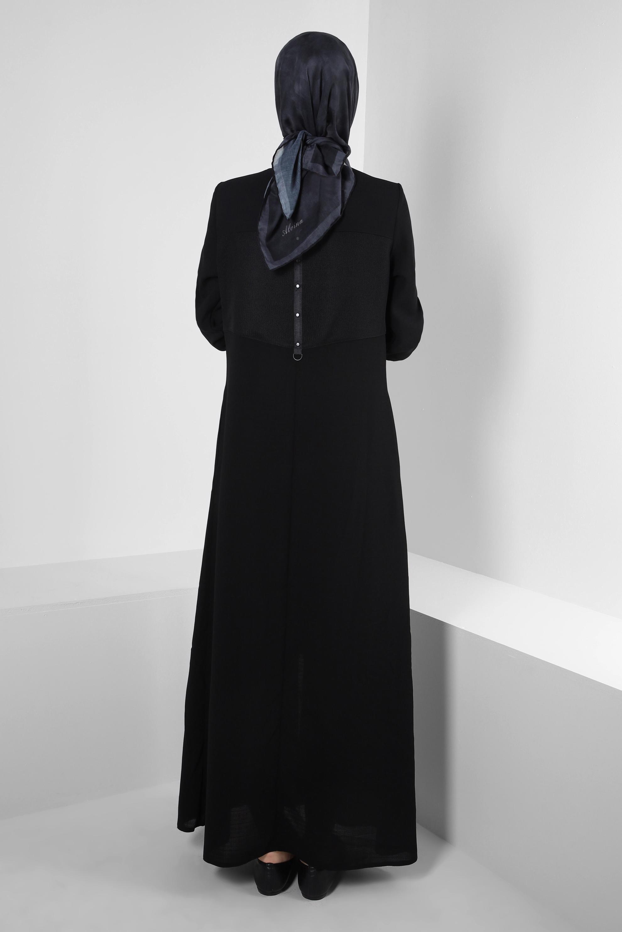 Tesettür giyim SİYAH HAKİM YAKA FERMUARLI PARDESÜ 10720