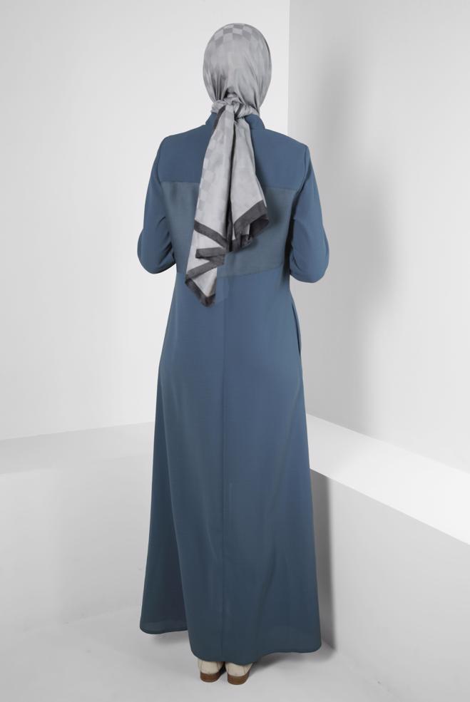 Hijab-Kleidung BEIGE HAKİM YAKA FERMUARLI PARDESÜ 10720 - ALVİNA