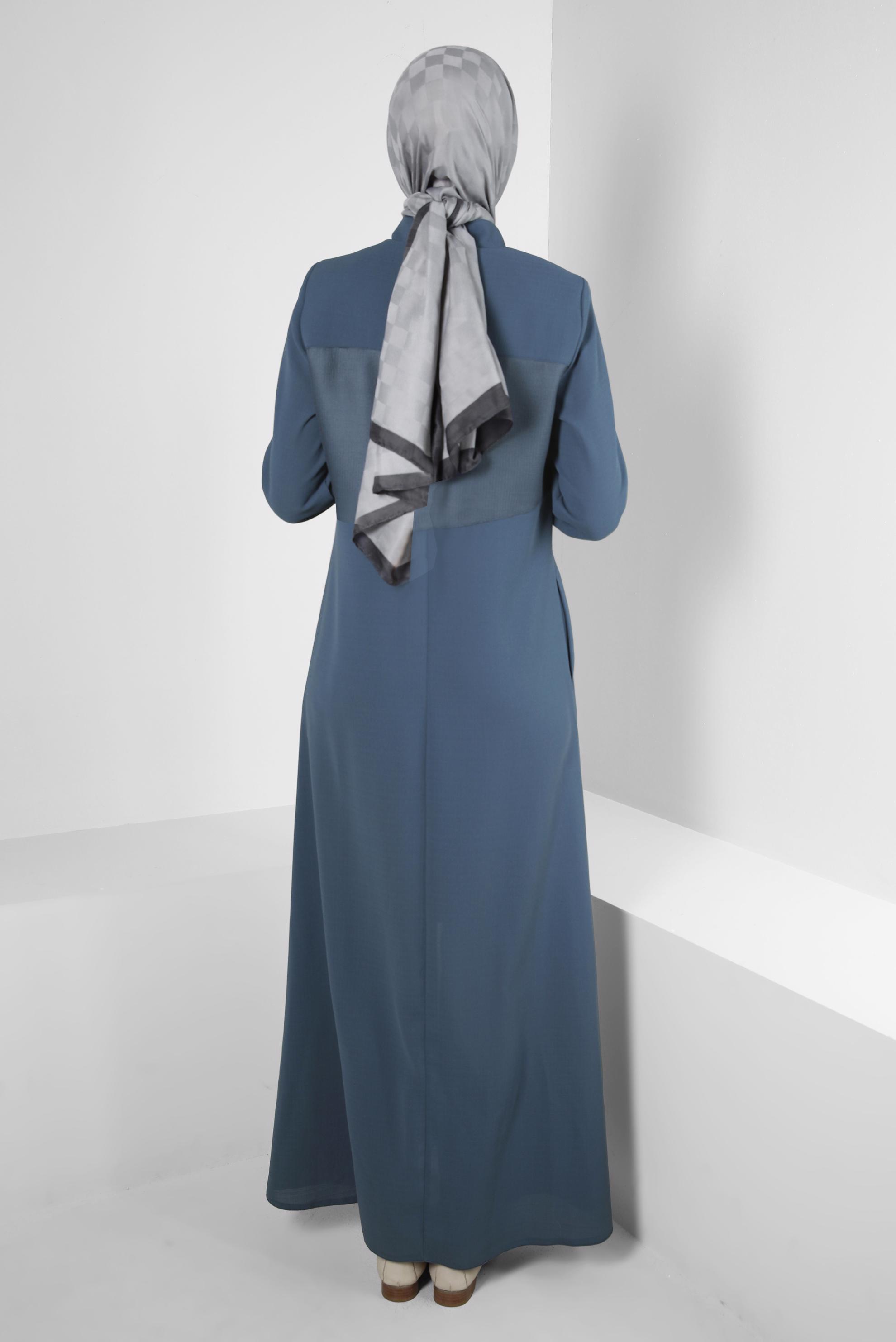 Tesettür giyim MAVİ HAKİM YAKA FERMUARLI PARDESÜ 10720