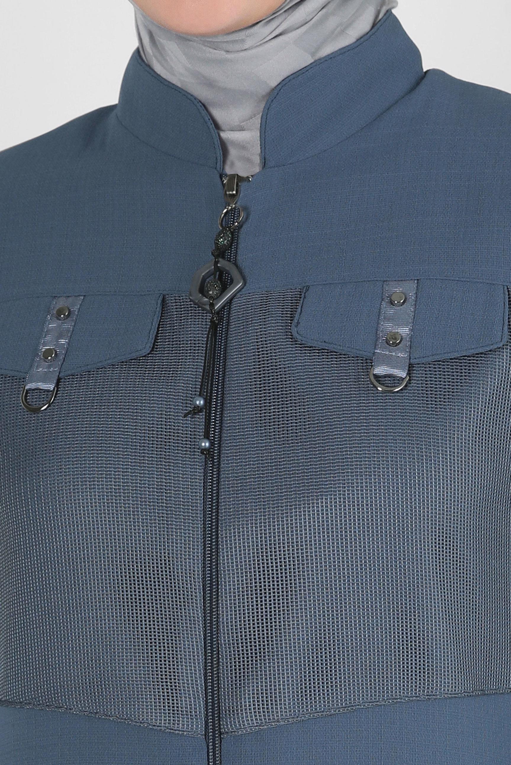 Tesettür giyim MAVİ HAKİM YAKA FERMUARLI PARDESÜ 10720