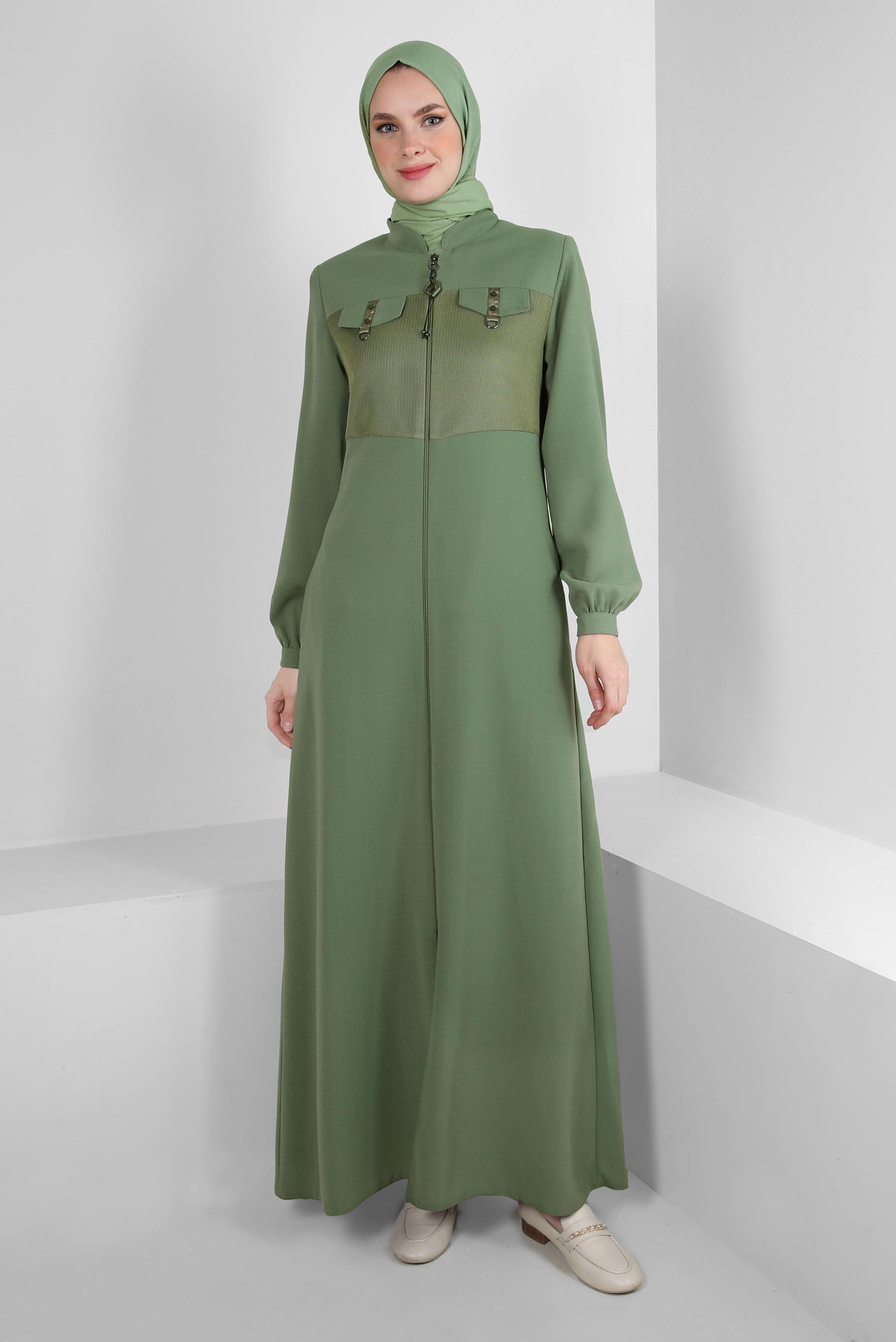 Vêtements hijab VERT MANTEAU ZIPPÉ À COL MANDARINE 10720