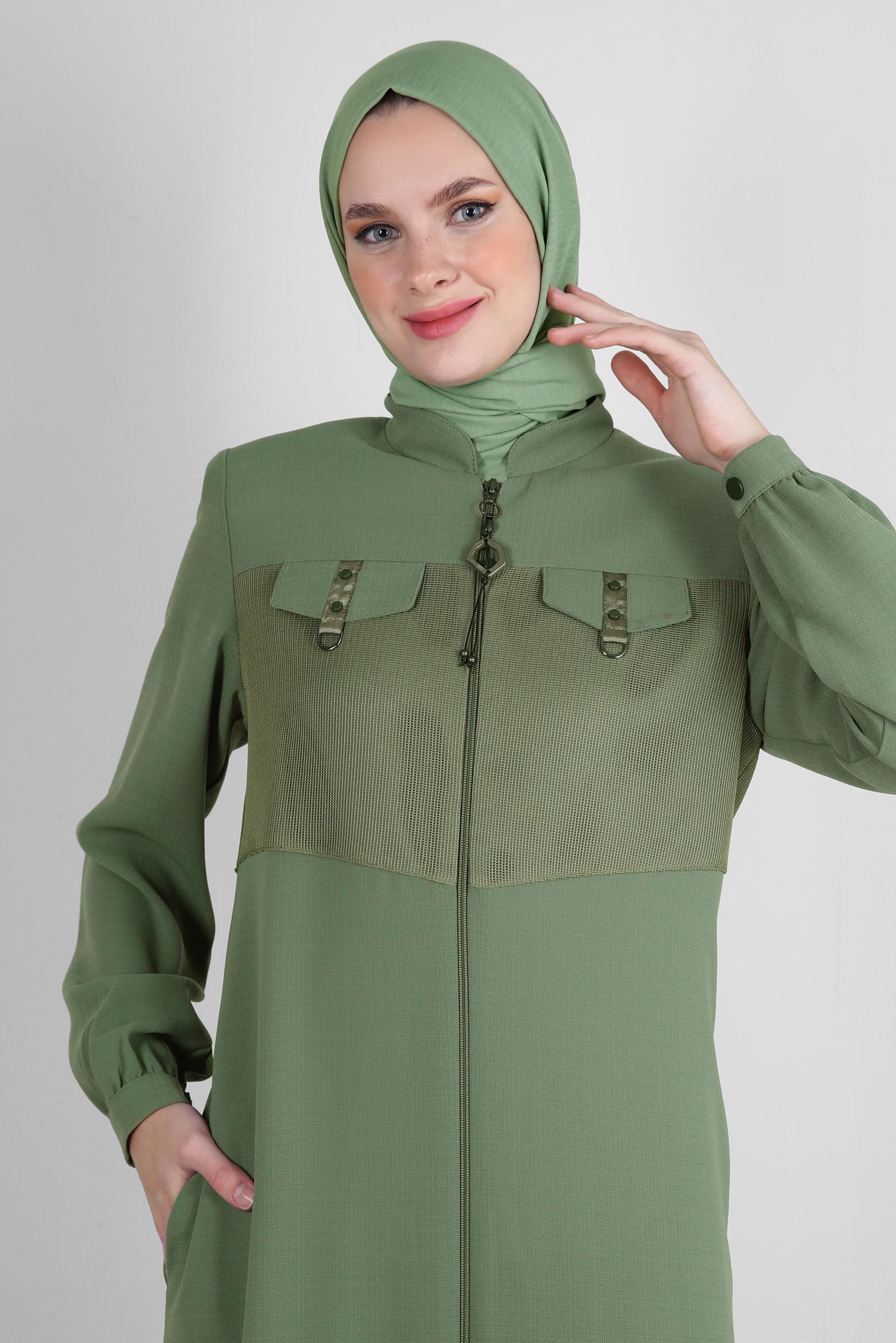 Vêtements hijab VERT MANTEAU ZIPPÉ À COL MANDARINE 10720