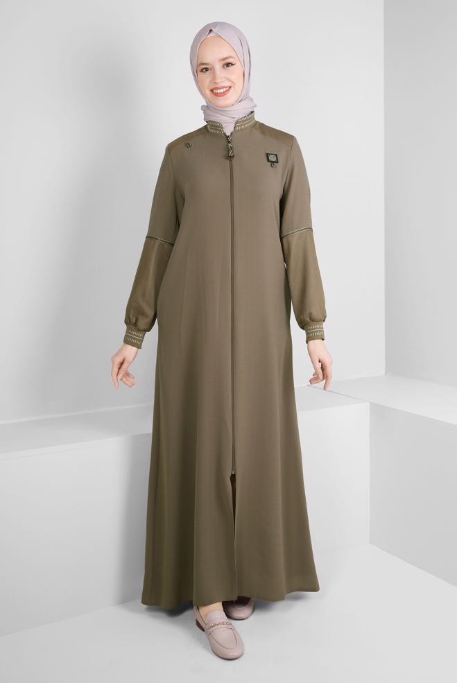 Vêtements hijab VISON PARDESSUS ZIPPÉ DÉTAIL RAYÉ 10721 - ALVİNA