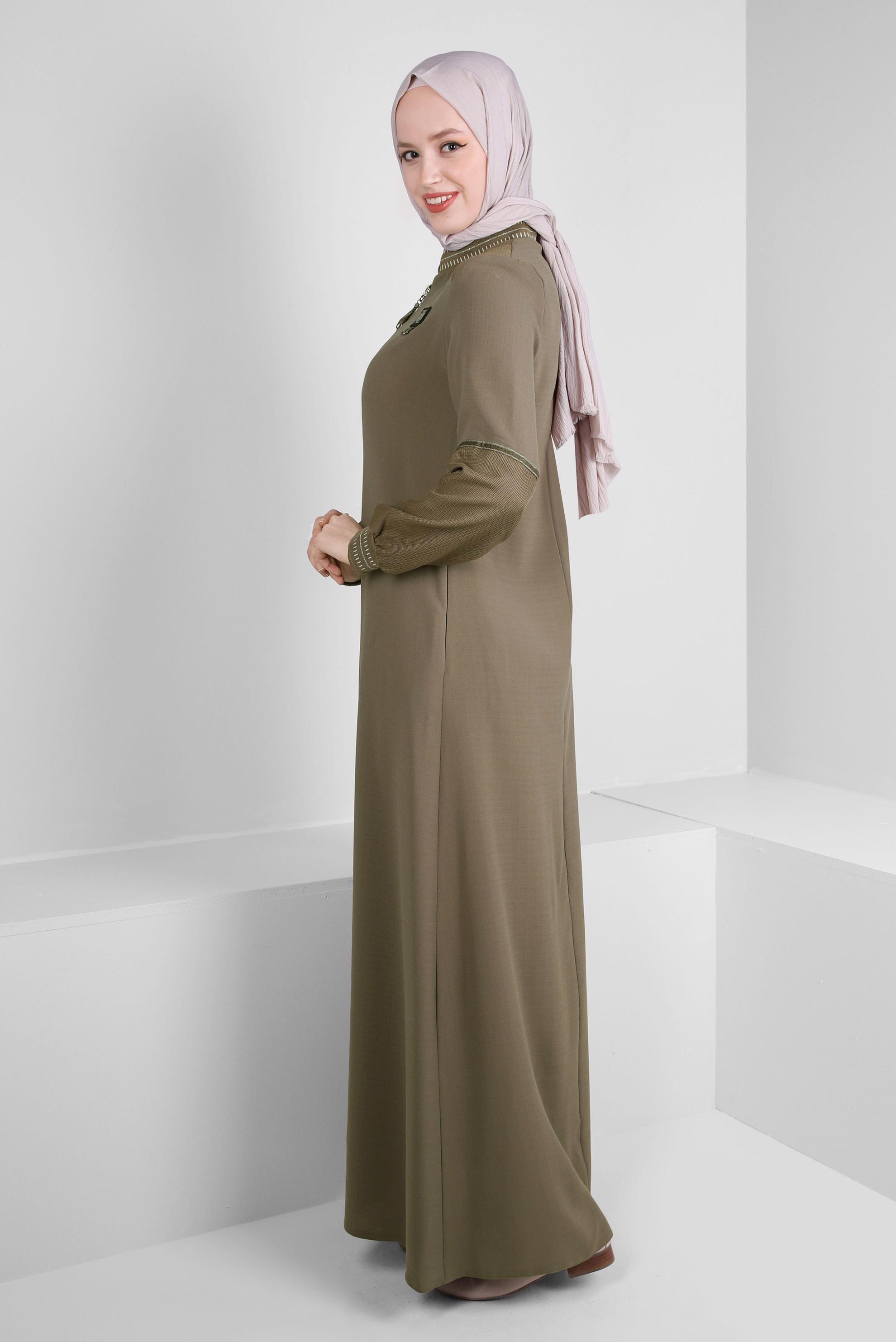 Tesettür giyim VİZON ÇİZGİ DETAYLI FERMUARLI PARDESÜ 10721