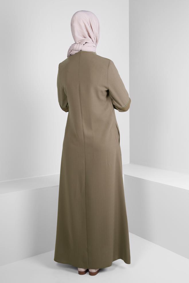 Vêtements hijab VISON PARDESSUS ZIPPÉ DÉTAIL RAYÉ 10721 - ALVİNA