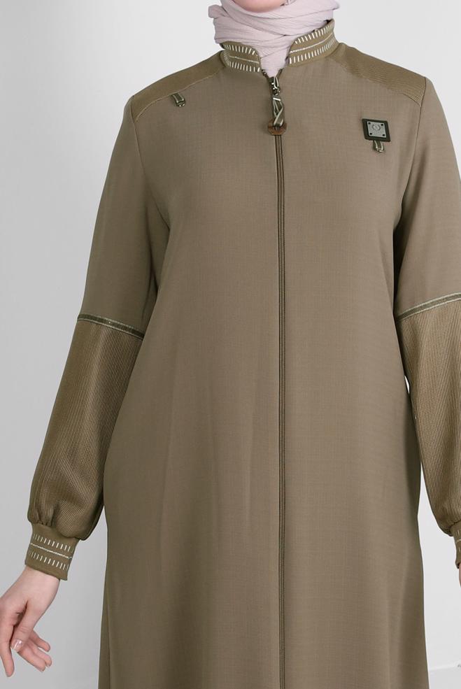 Vêtements hijab VISON PARDESSUS ZIPPÉ DÉTAIL RAYÉ 10721 - ALVİNA