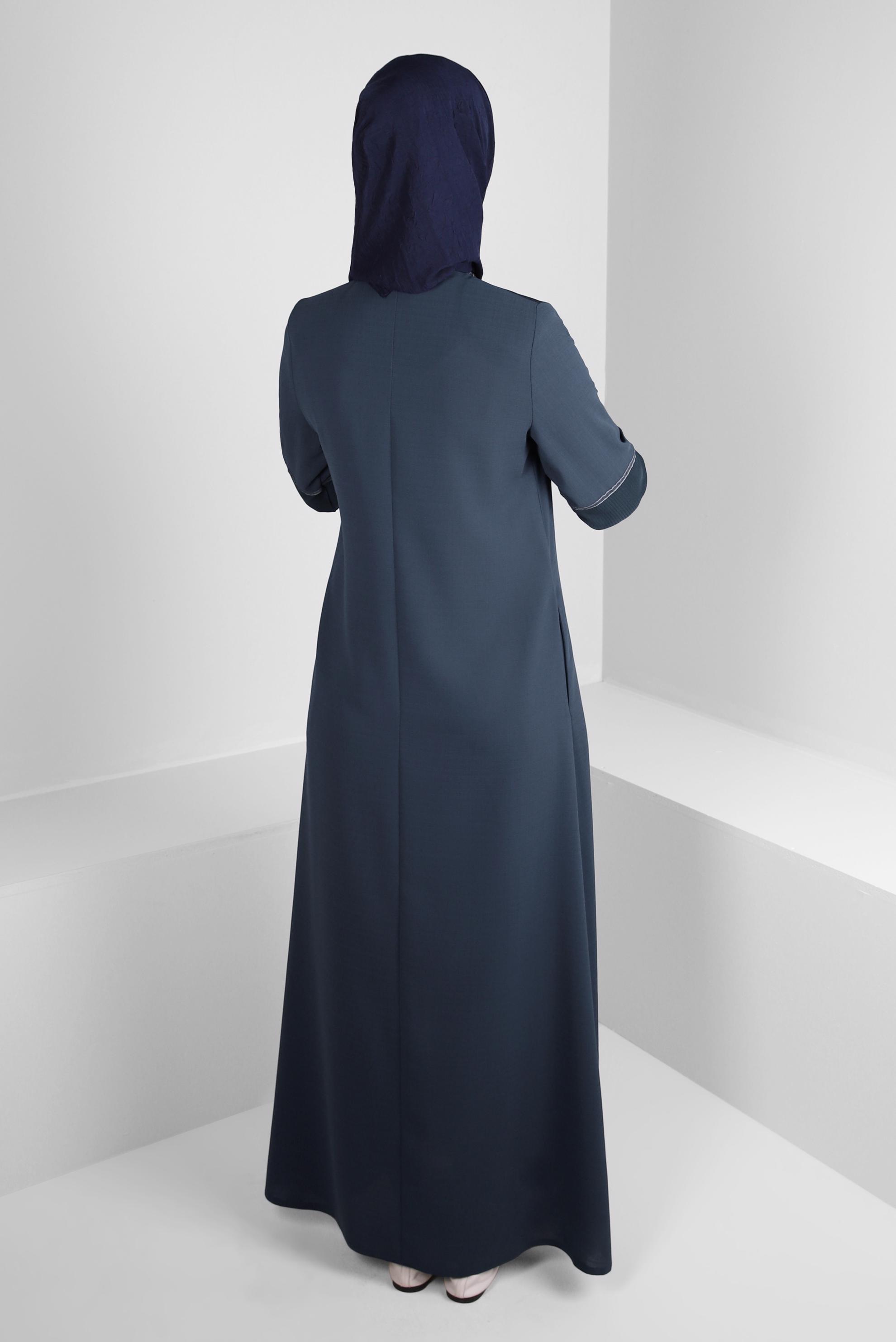 Tesettür giyim LACİVERT ÇİZGİ DETAYLI FERMUARLI PARDESÜ 10721