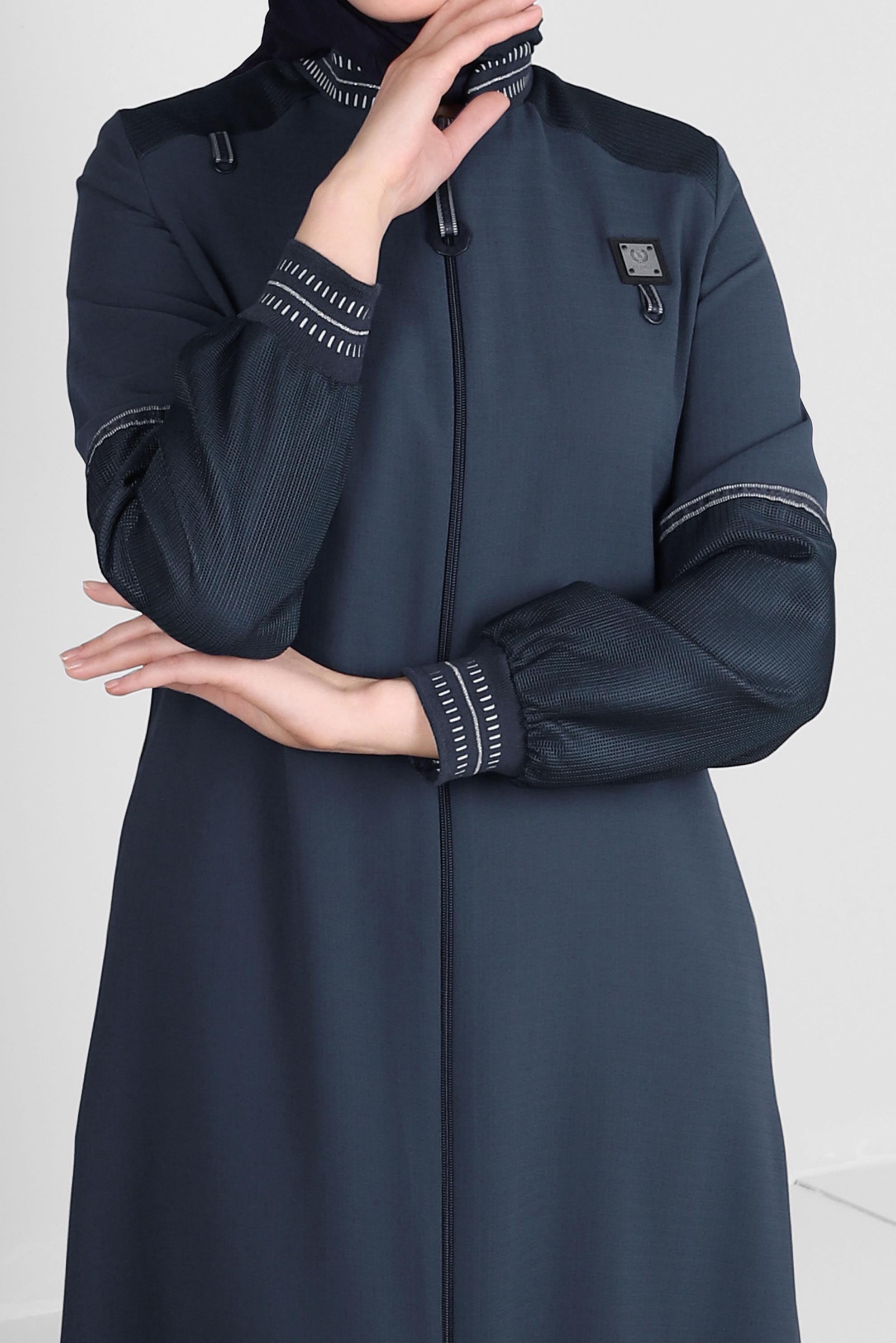 Tesettür giyim LACİVERT ÇİZGİ DETAYLI FERMUARLI PARDESÜ 10721