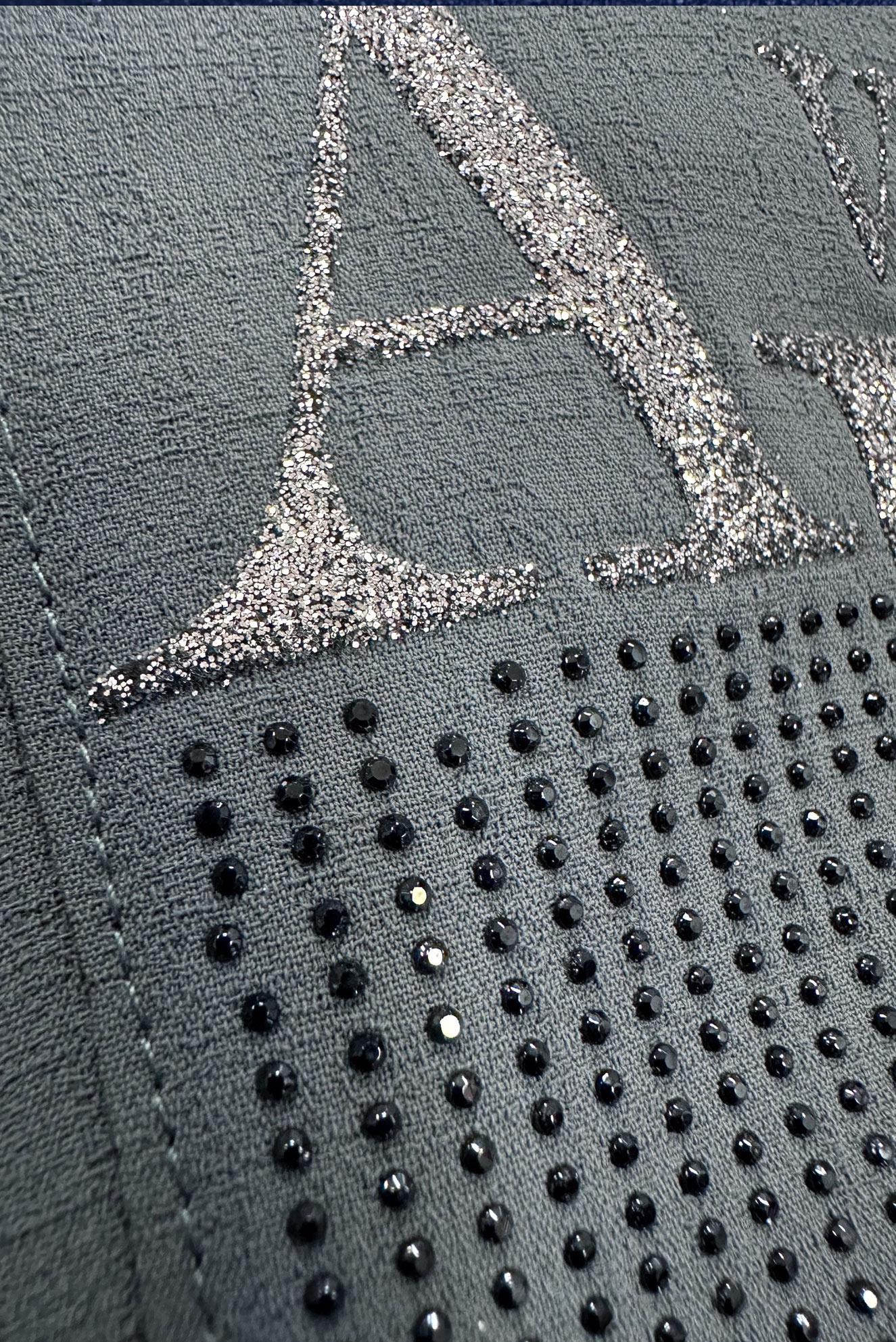 Hijab clothing BLUE SLOGAN PRINTED OVERCOAT WITH CHAIN DETAIL 10722