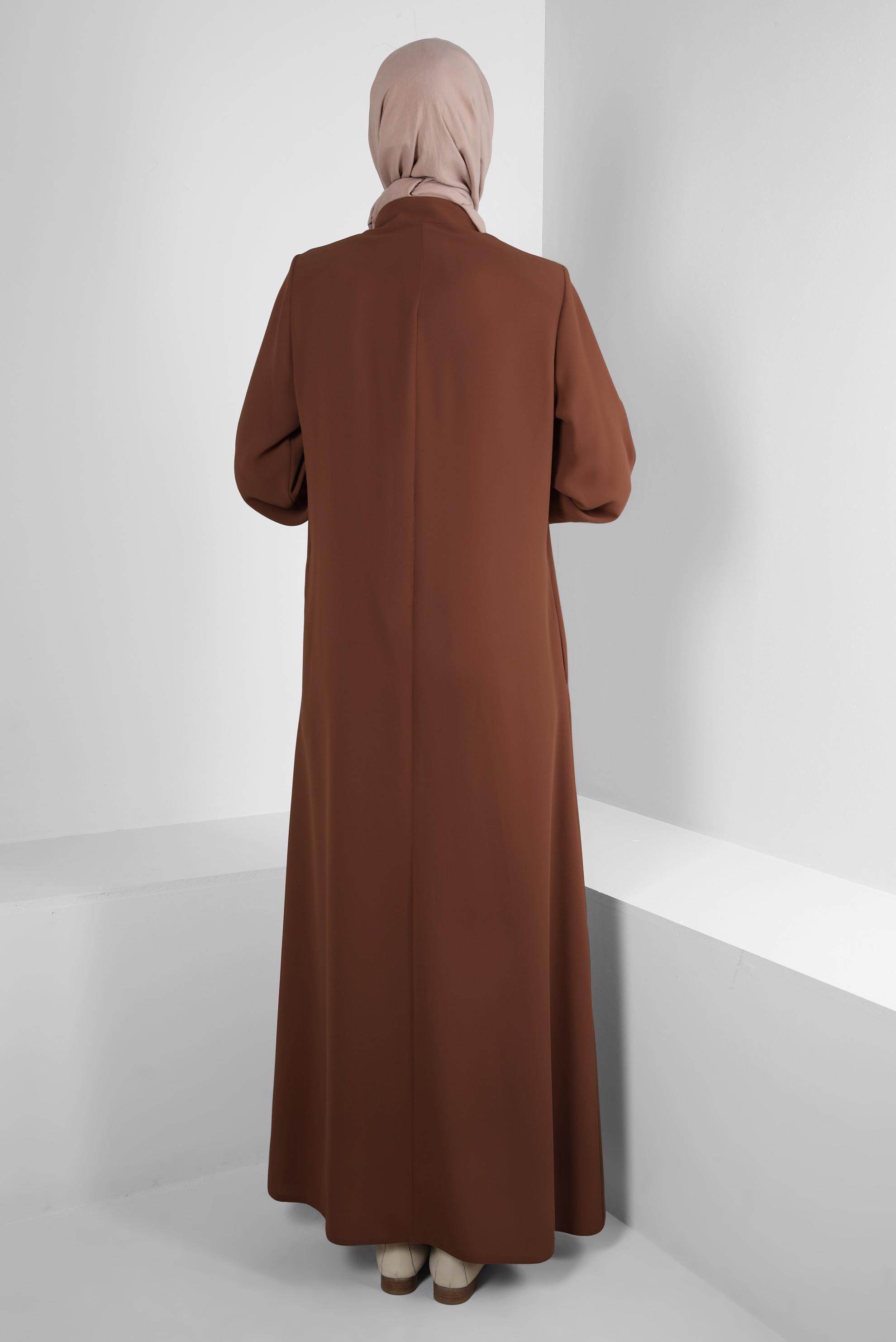 Vêtements hijab ORANGE PARDESSUS DÉTAILLÉ RAYURES AVEC POCHES 10723