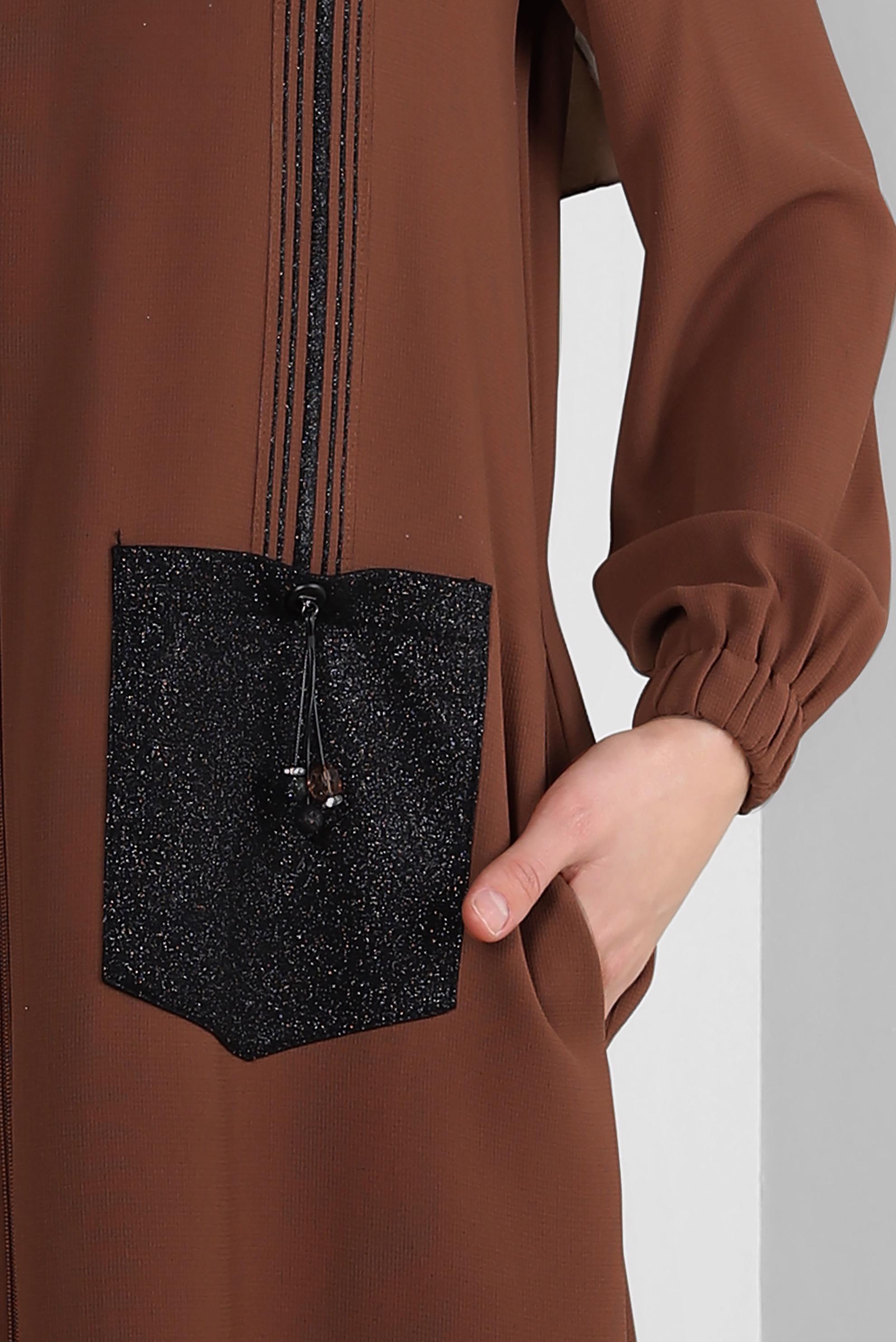 Vêtements hijab ORANGE PARDESSUS DÉTAILLÉ RAYURES AVEC POCHES 10723