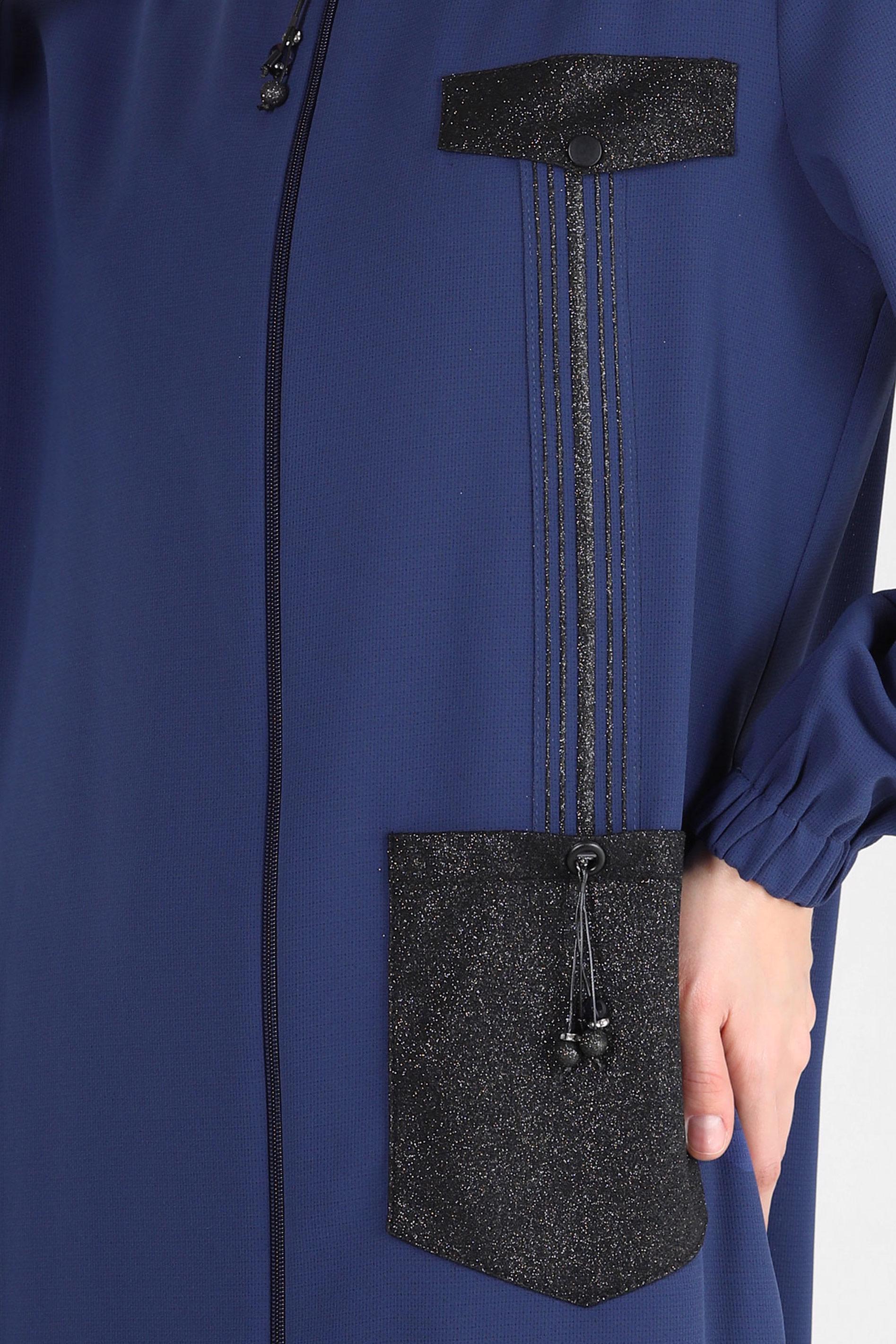 Tesettür giyim LACİVERT CEPLİ ŞERİT DETAYLI PARDESÜ 10723