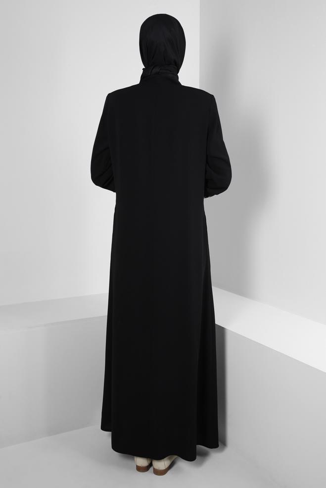 Vêtements hijab NOIR PARDESSUS ZIPPÉ AVEC PERLES 10724 - ALVİNA