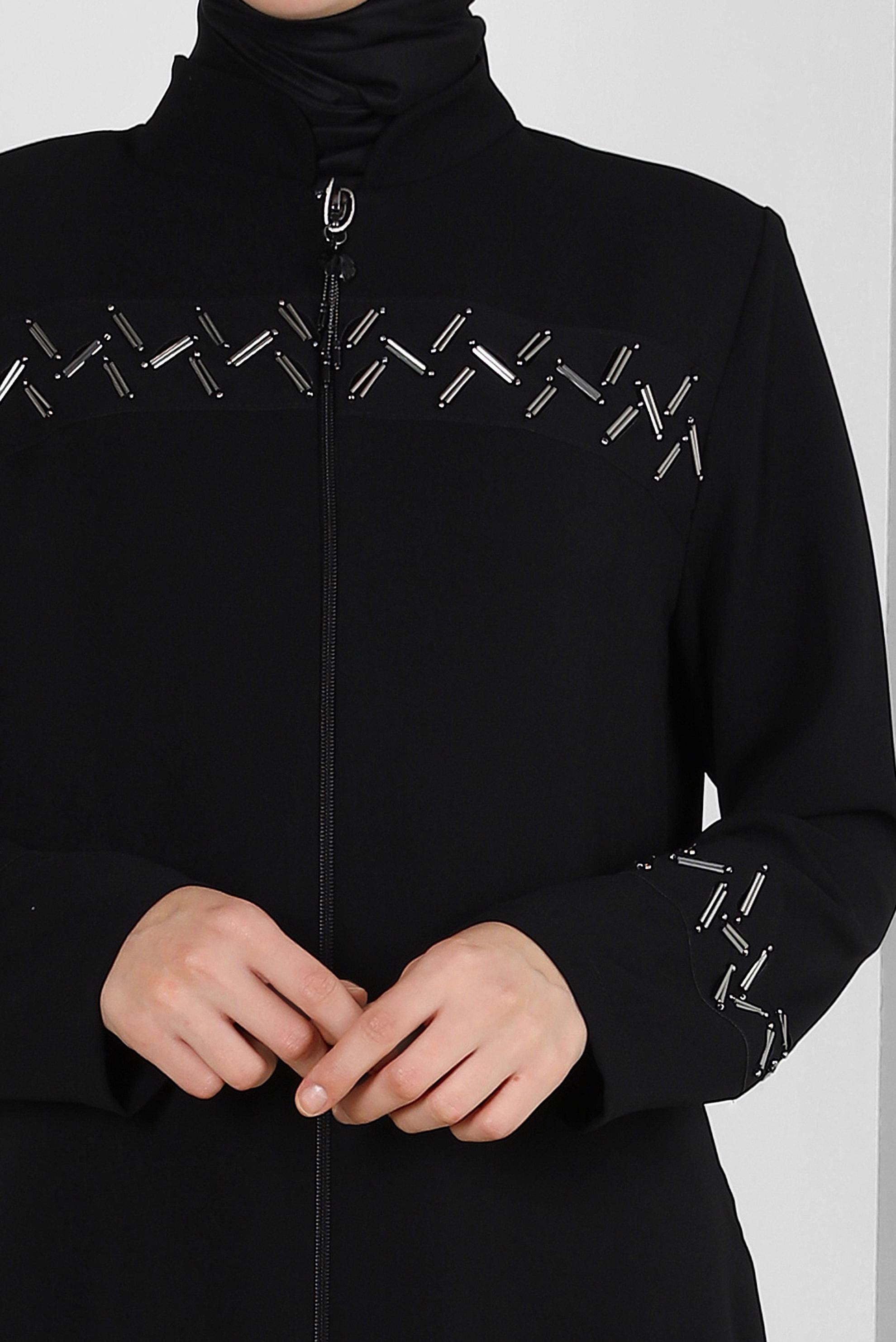 Tesettür giyim SİYAH BONCUK DETAYLI FERMUARLI PARDESÜ 10724