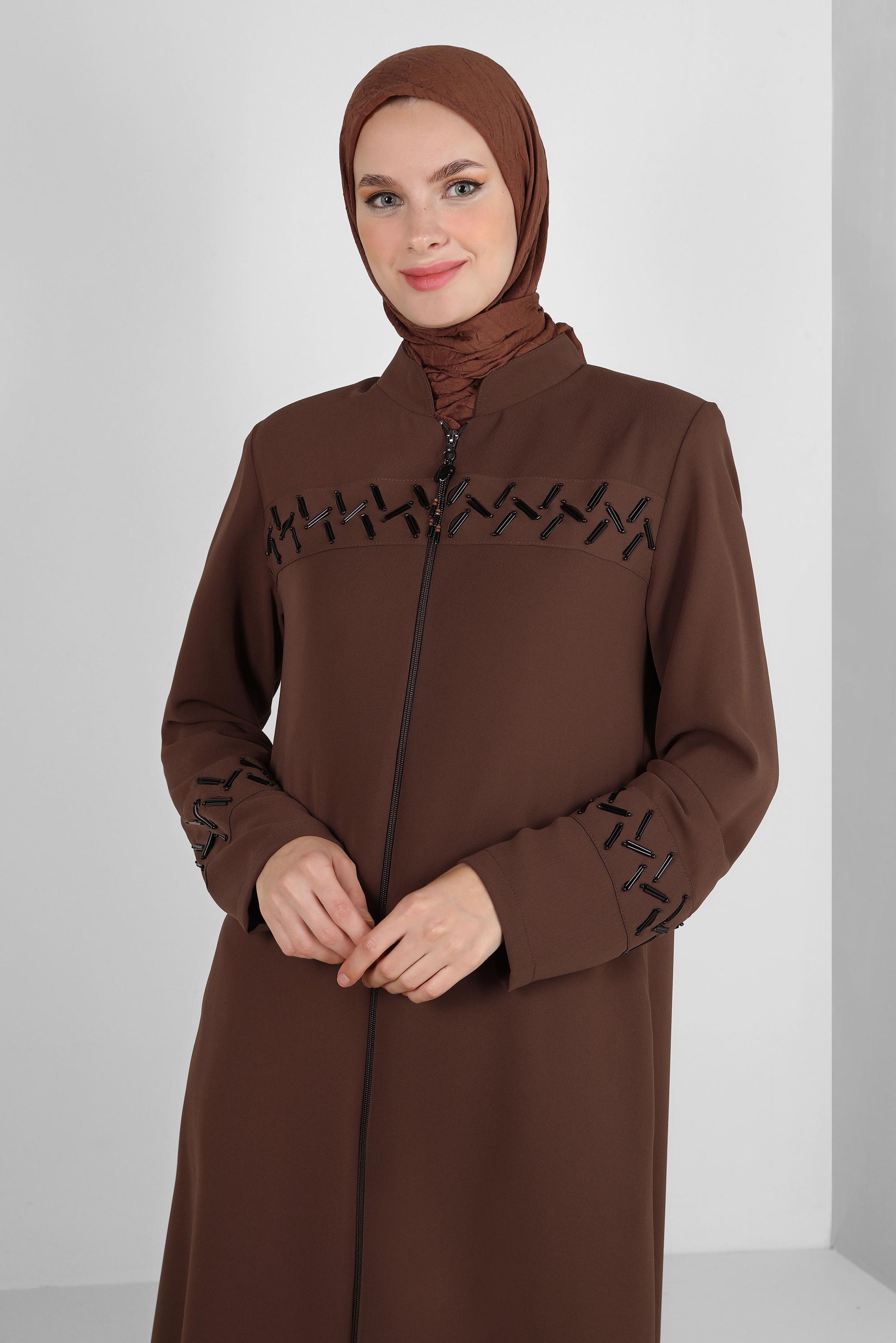 Hijab clothing TABA ZIPPERED TOPCOAT WITH BEAD DETAIL 10724