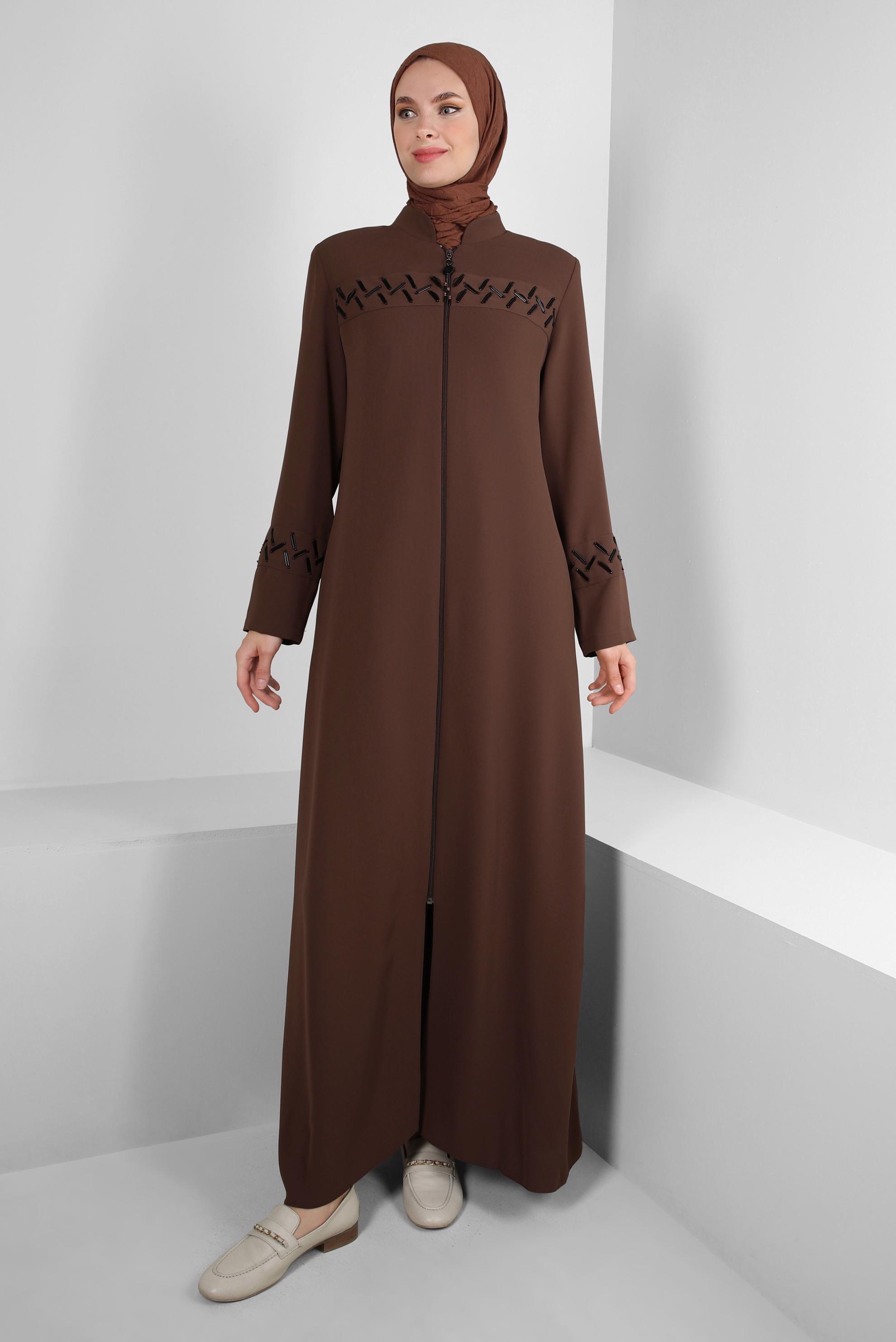 Hijab clothing TABA ZIPPERED TOPCOAT WITH BEAD DETAIL 10724