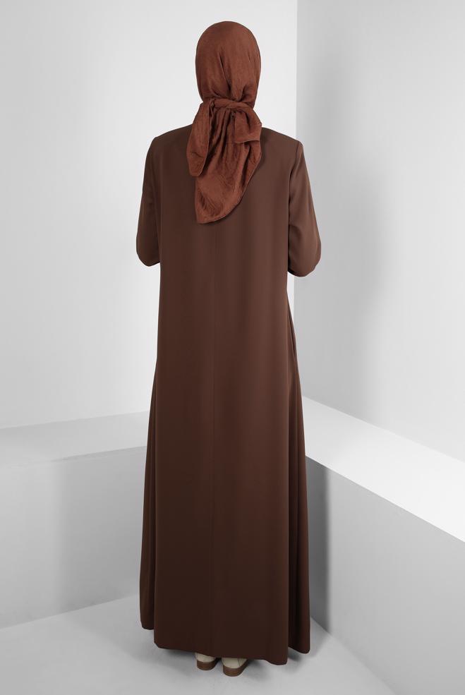 Tesettür giyim TABA BONCUK DETAYLI FERMUARLI PARDESÜ 10724 - ALVİNA