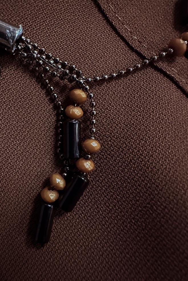 Tesettür giyim TABA BONCUK DETAYLI FERMUARLI PARDESÜ 10724 - ALVİNA