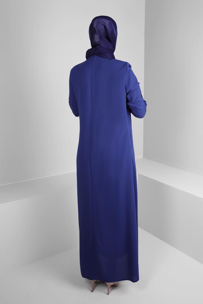 Vêtements hijab BLEU MARINE PARDESSUS BRODÉ GEM AVEC FERMETURE ÉCLAIR 10725 - ALVİNA