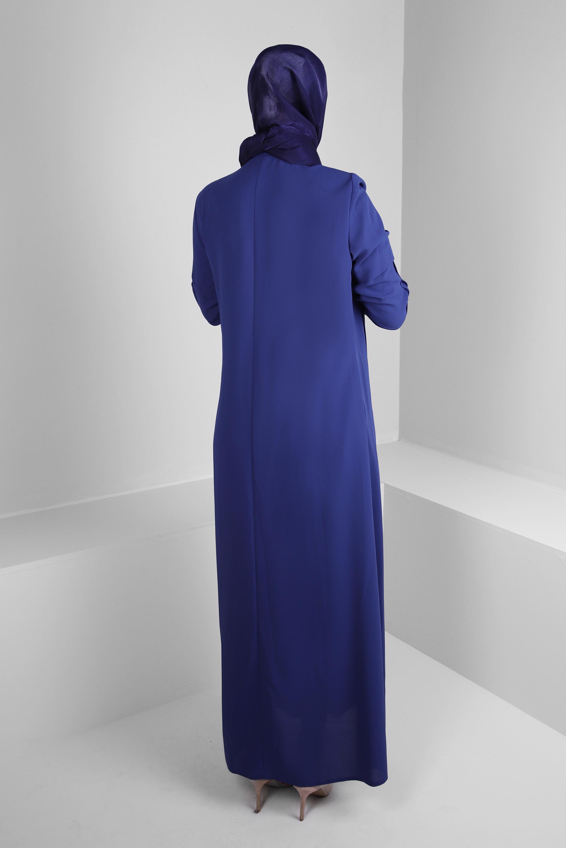 Tesettür giyim LACİVERT TAŞ İŞLEME DETAYLI FERMUARLI PARDESÜ 10725