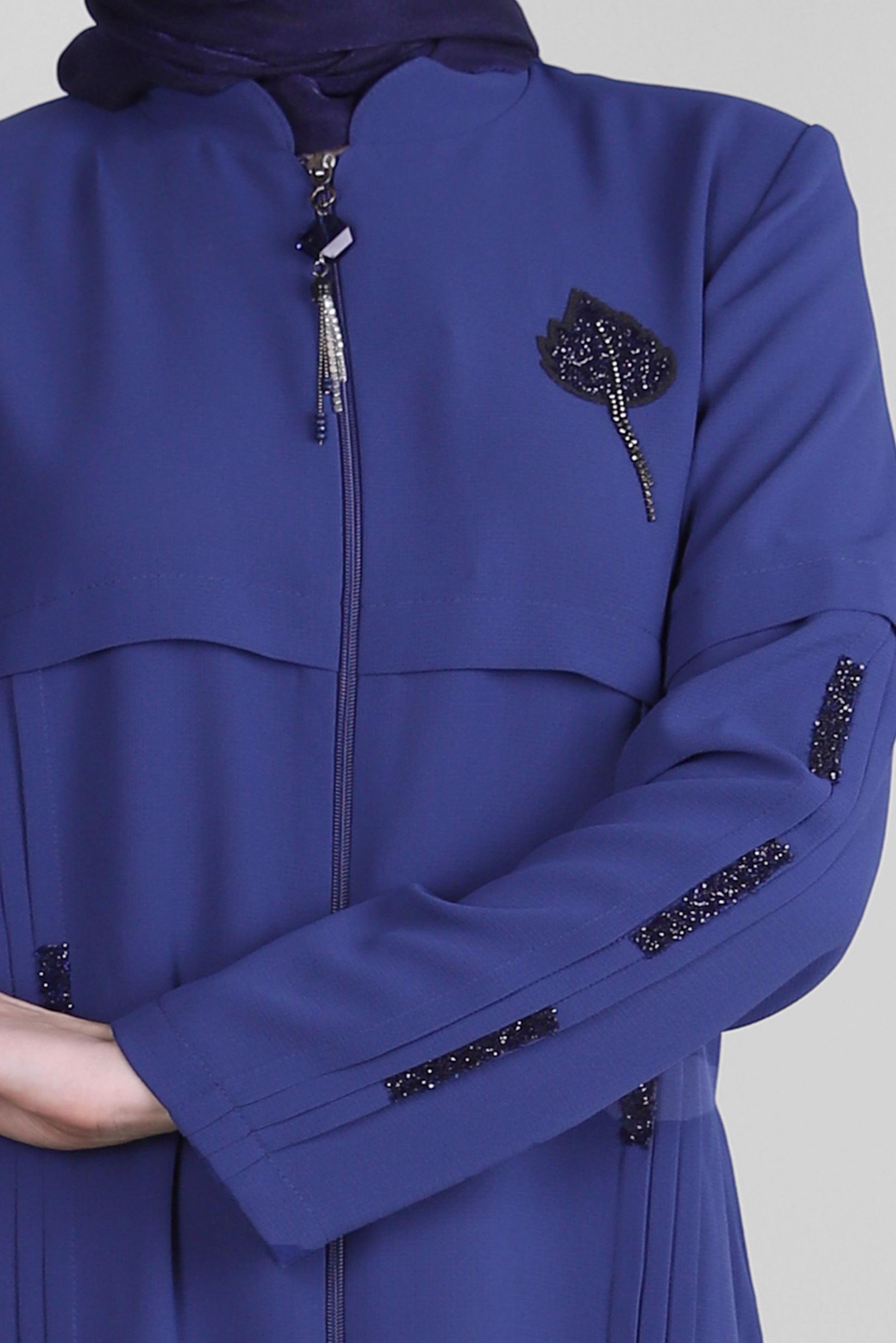 Tesettür giyim LACİVERT TAŞ İŞLEME DETAYLI FERMUARLI PARDESÜ 10725