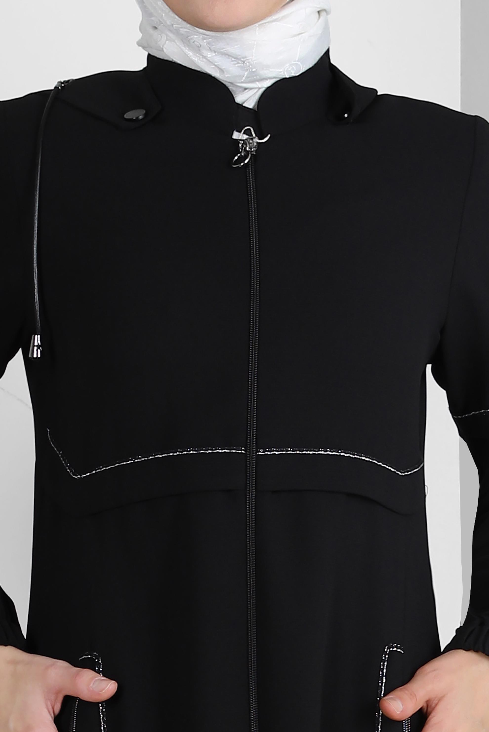 Hijab clothing BLACK DETACHABLE HOODED OVERCOAT WITH POCKET DETAIL 10726