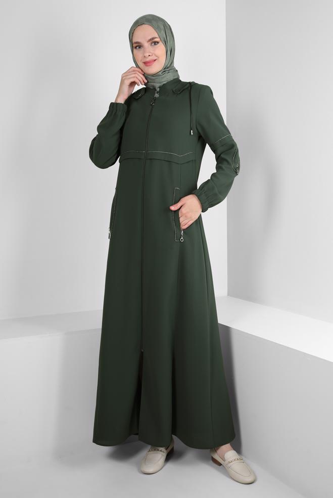 Hijab clothing BROWN DETACHABLE HOODED OVERCOAT WITH POCKET DETAIL 10726 - ALVİNA