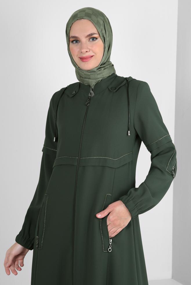 Hijab clothing BROWN DETACHABLE HOODED OVERCOAT WITH POCKET DETAIL 10726 - ALVİNA