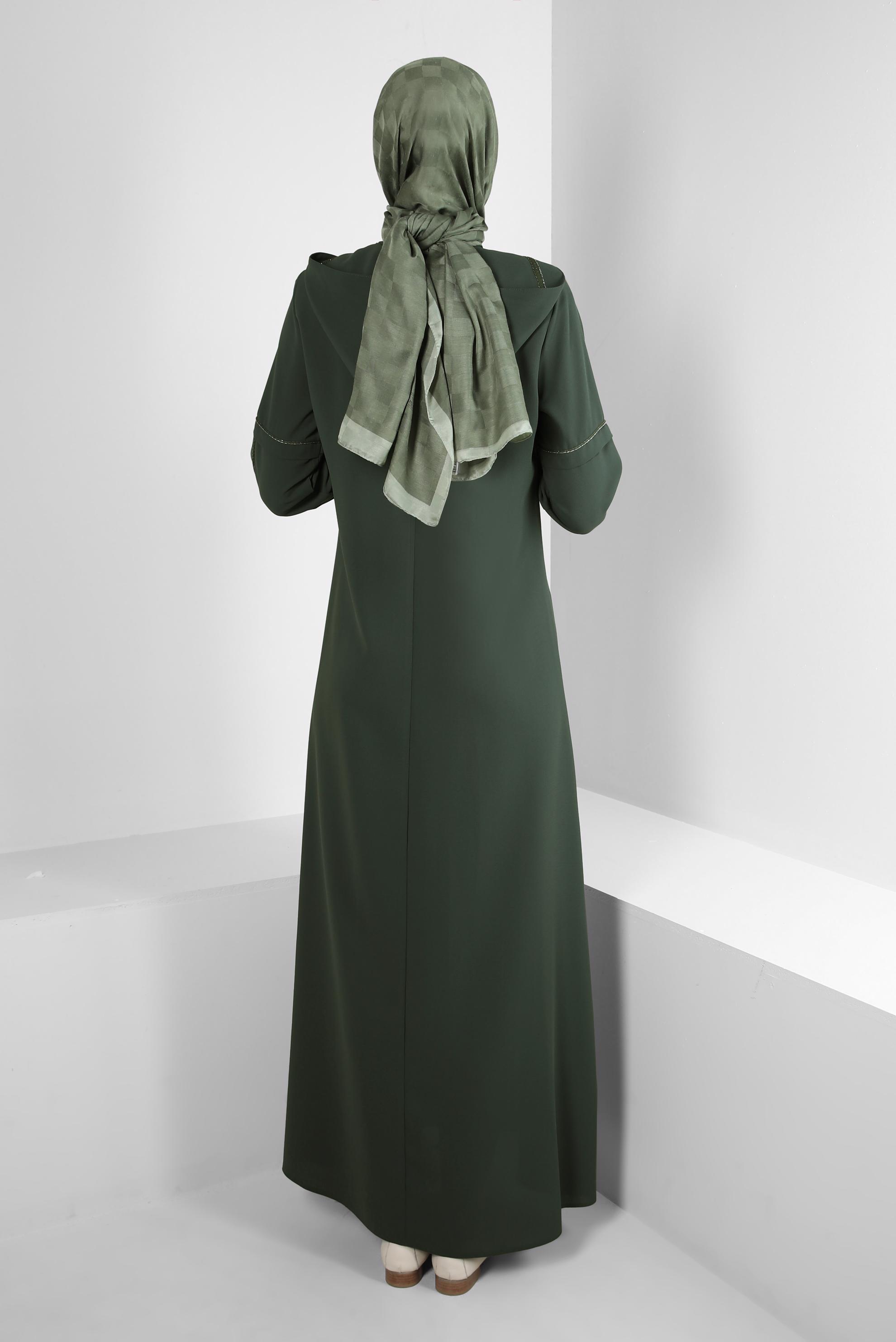 Hijab clothing KHAKI DETACHABLE HOODED OVERCOAT WITH POCKET DETAIL 10726