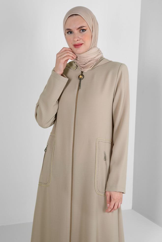 Hijab clothing BROWN ZIPPERED TOPCOAT WITH DETACHABLE HOOD 10727 - ALVİNA