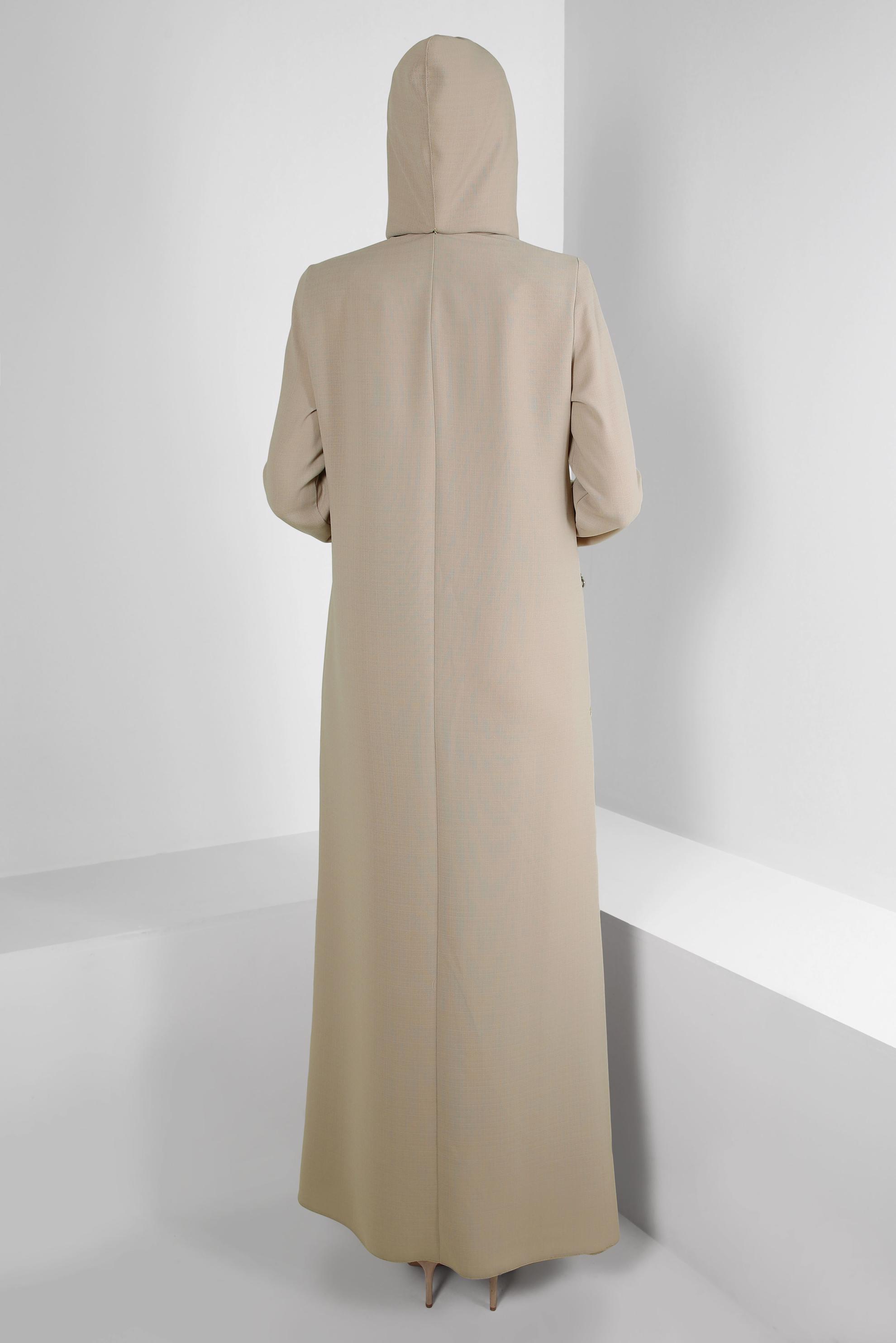 Hijab clothing BEIGE ZIPPERED TOPCOAT WITH DETACHABLE HOOD 10727