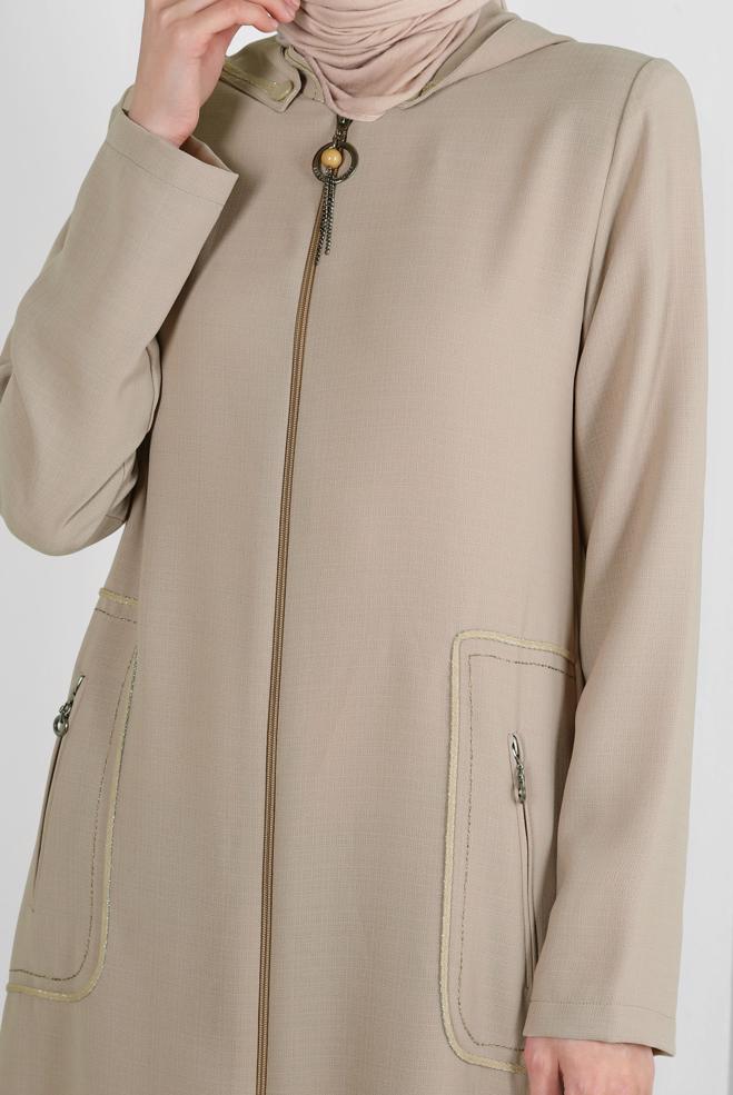 Hijab clothing BROWN ZIPPERED TOPCOAT WITH DETACHABLE HOOD 10727 - ALVİNA